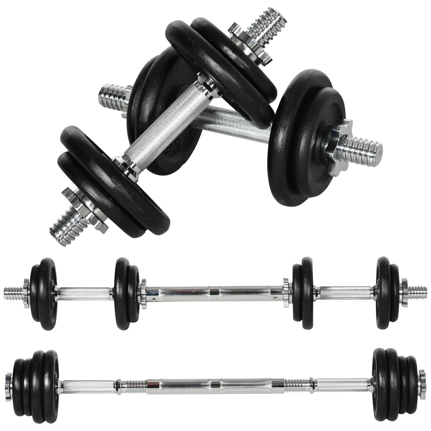 Justerbar hantel- och skivstångssats, 20 kg, antisladd