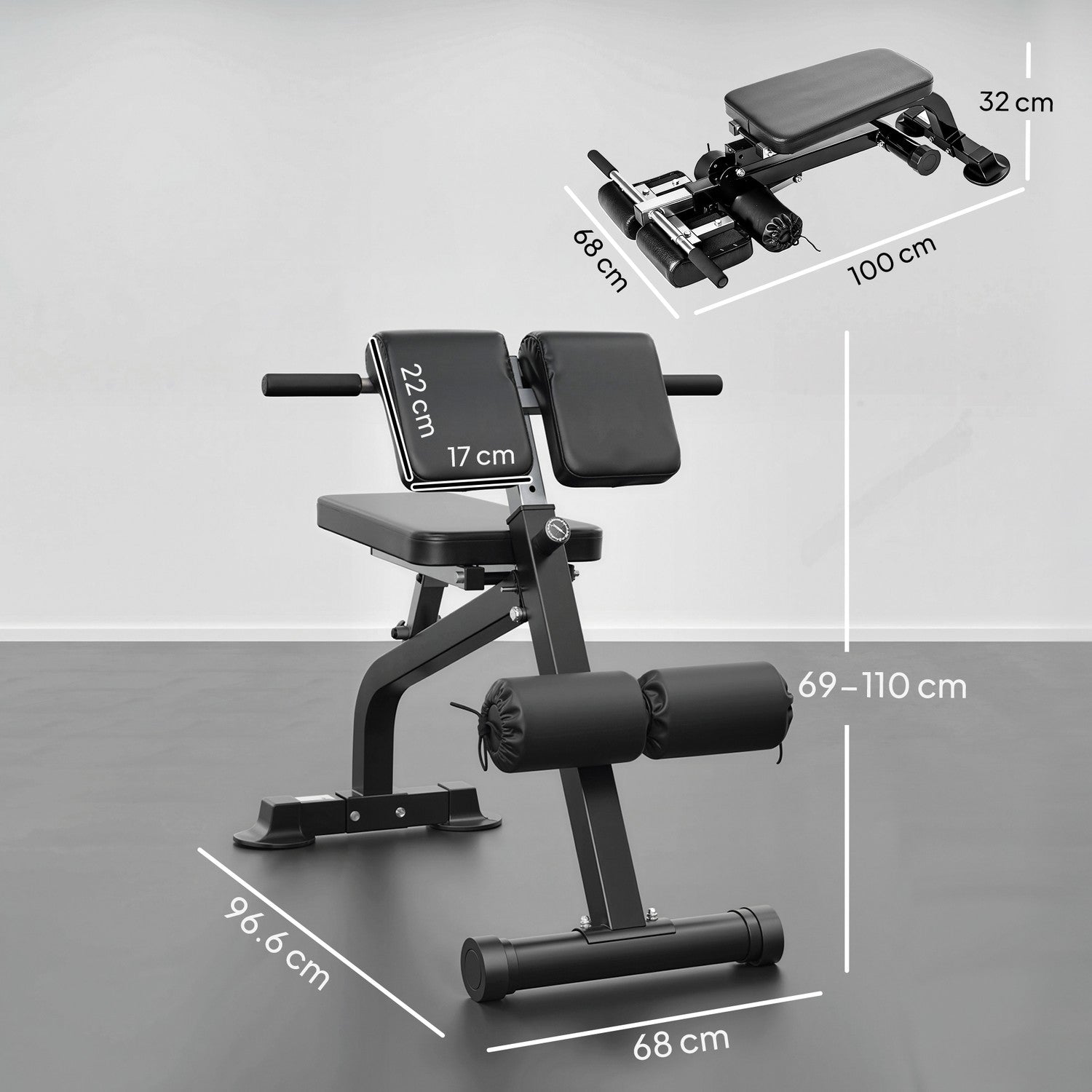 Justerbar hopfällbar viktbänk, stålram, svart