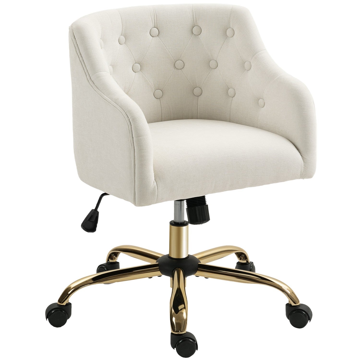 Justerbar kontorsstol i linnestil, beige med guldben