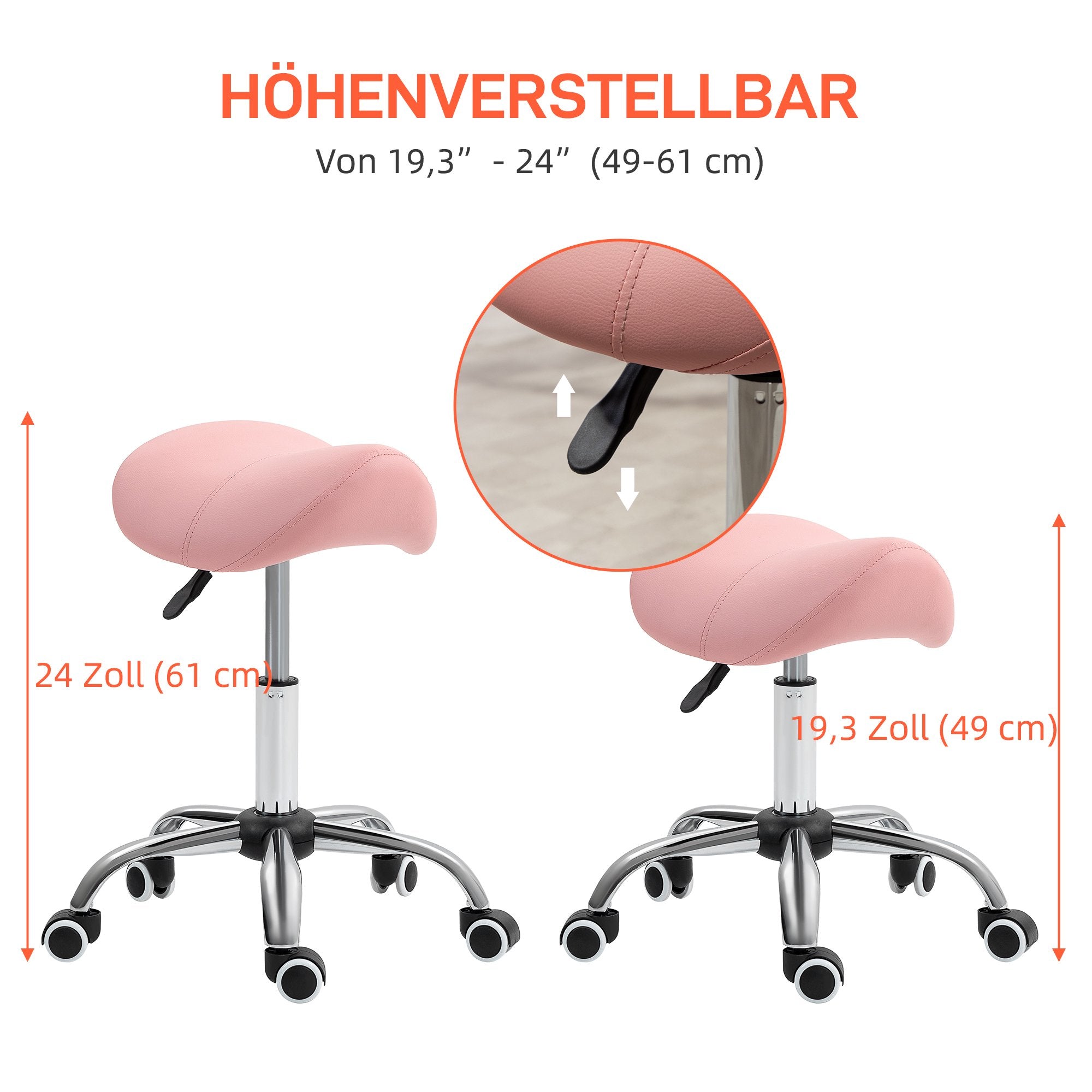 Justerbar rullpall, 360 graders vridbar, rosa, 49-61 cm
