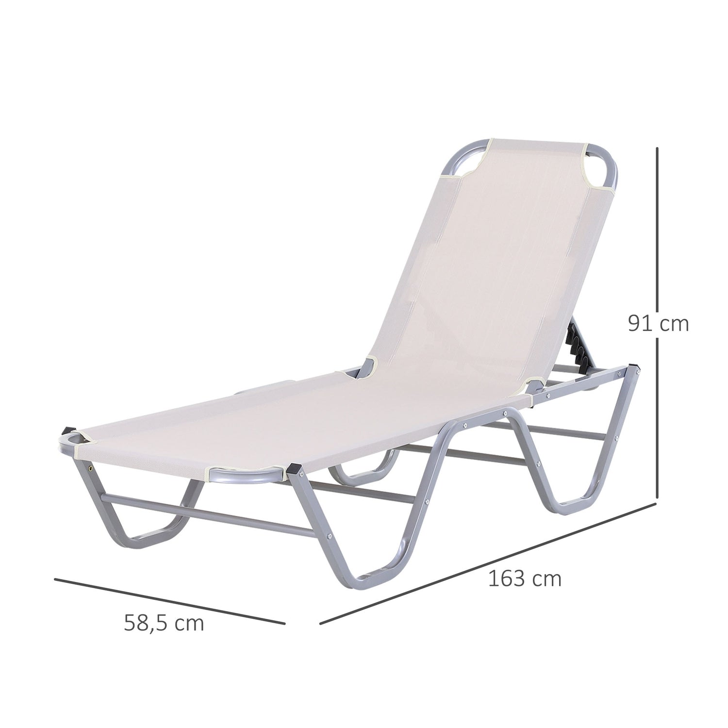 Justerbar solstol i aluminium, Beige 163x58,5x91 Cm