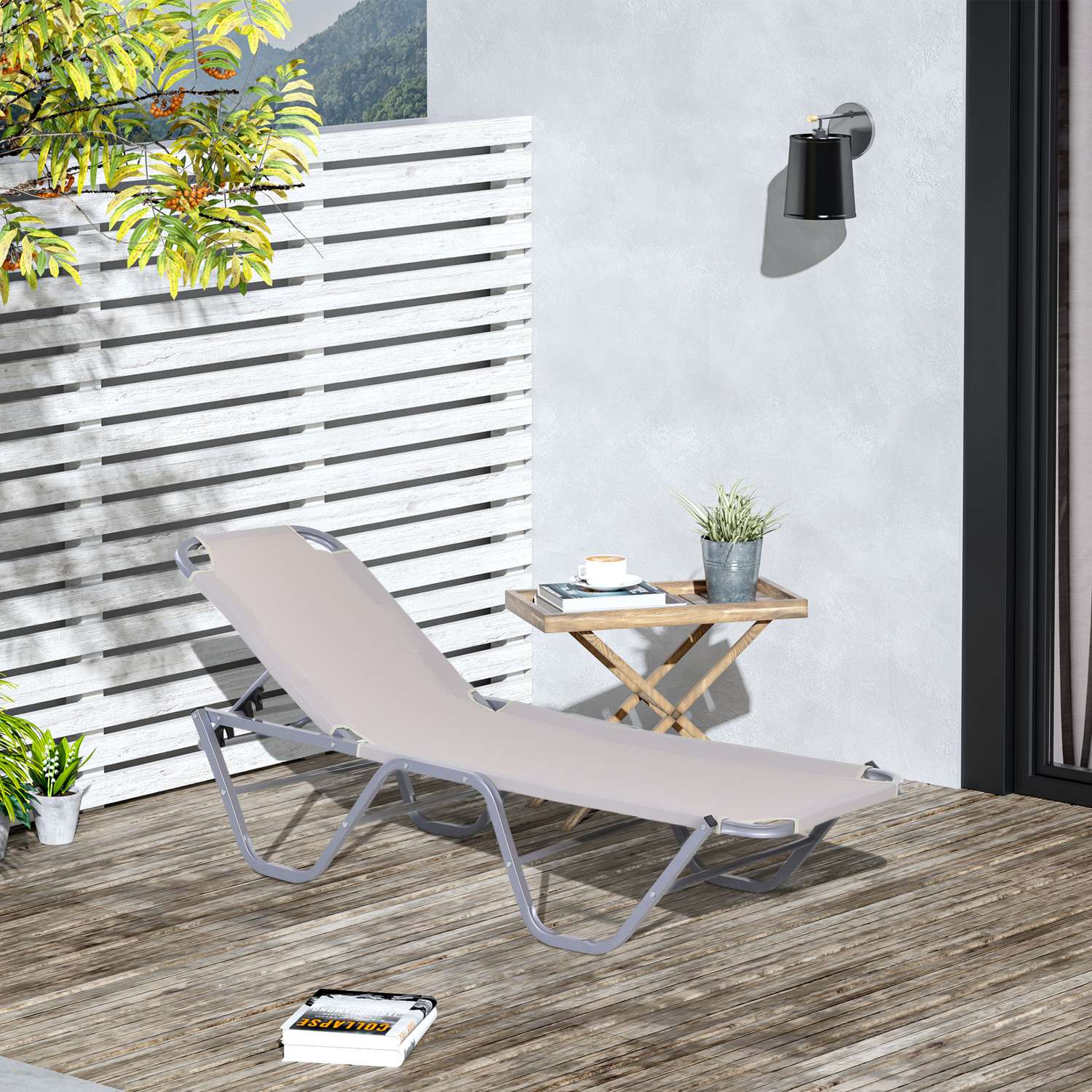 Justerbar solstol i aluminium, Beige 163x58,5x91 Cm