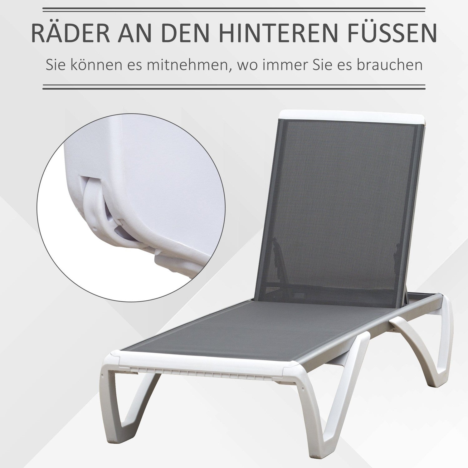 Justerbar solstol i aluminium – Ergonomisk grå/vit