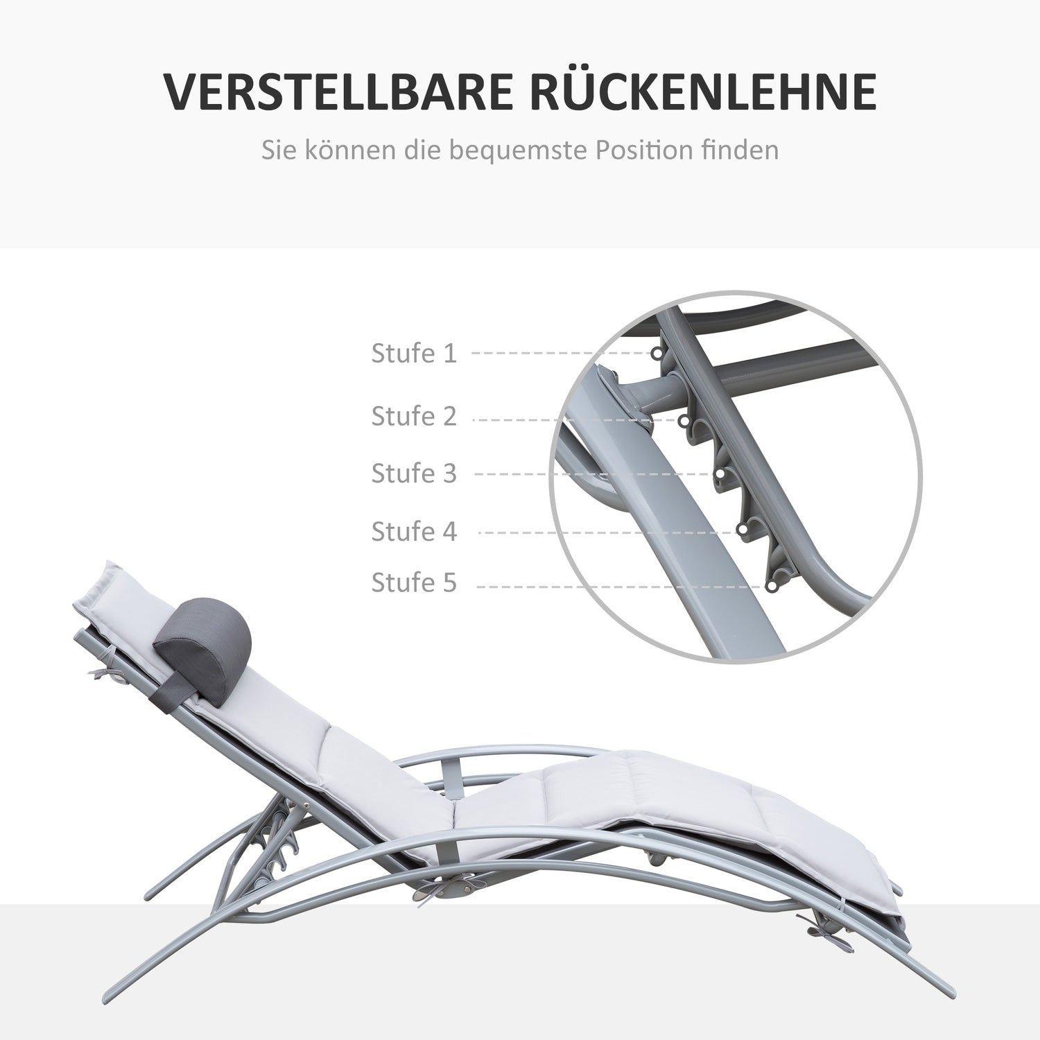 Justerbar solstol i aluminium – Grå, 170 x 64 x 82 cm