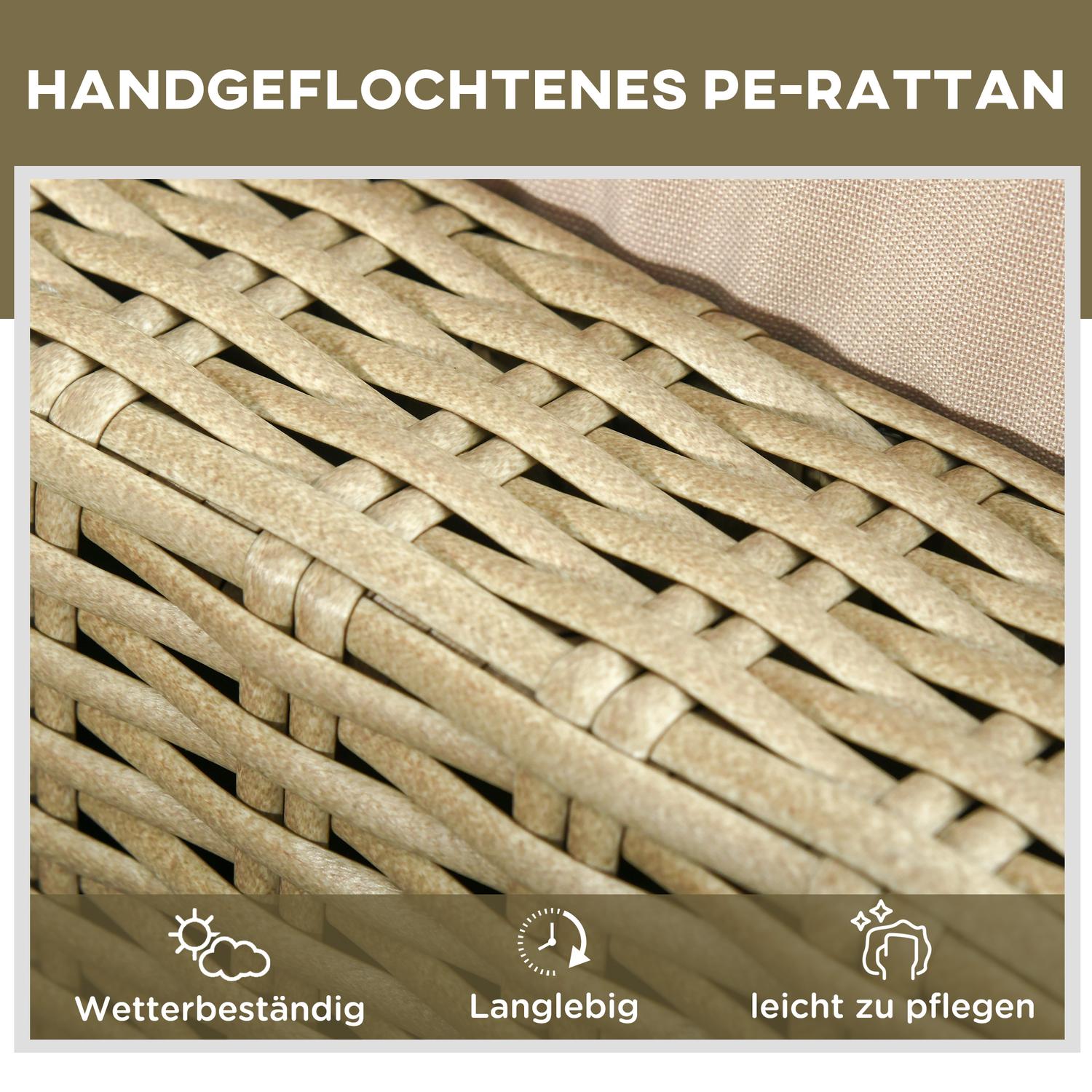 Justerbar solstol i polyrattan med kuddar – Khaki