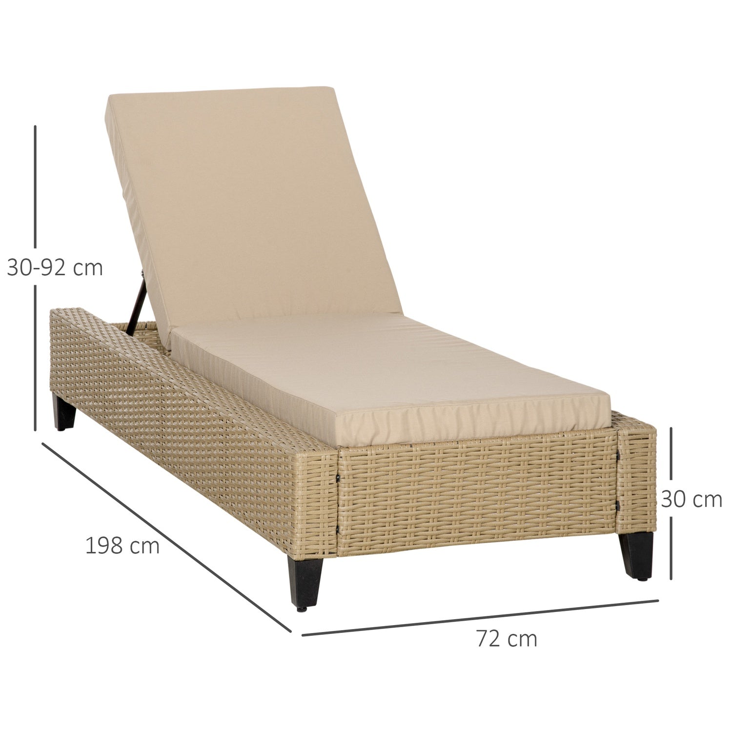 Justerbar solstol i polyrattan med kuddar – Khaki