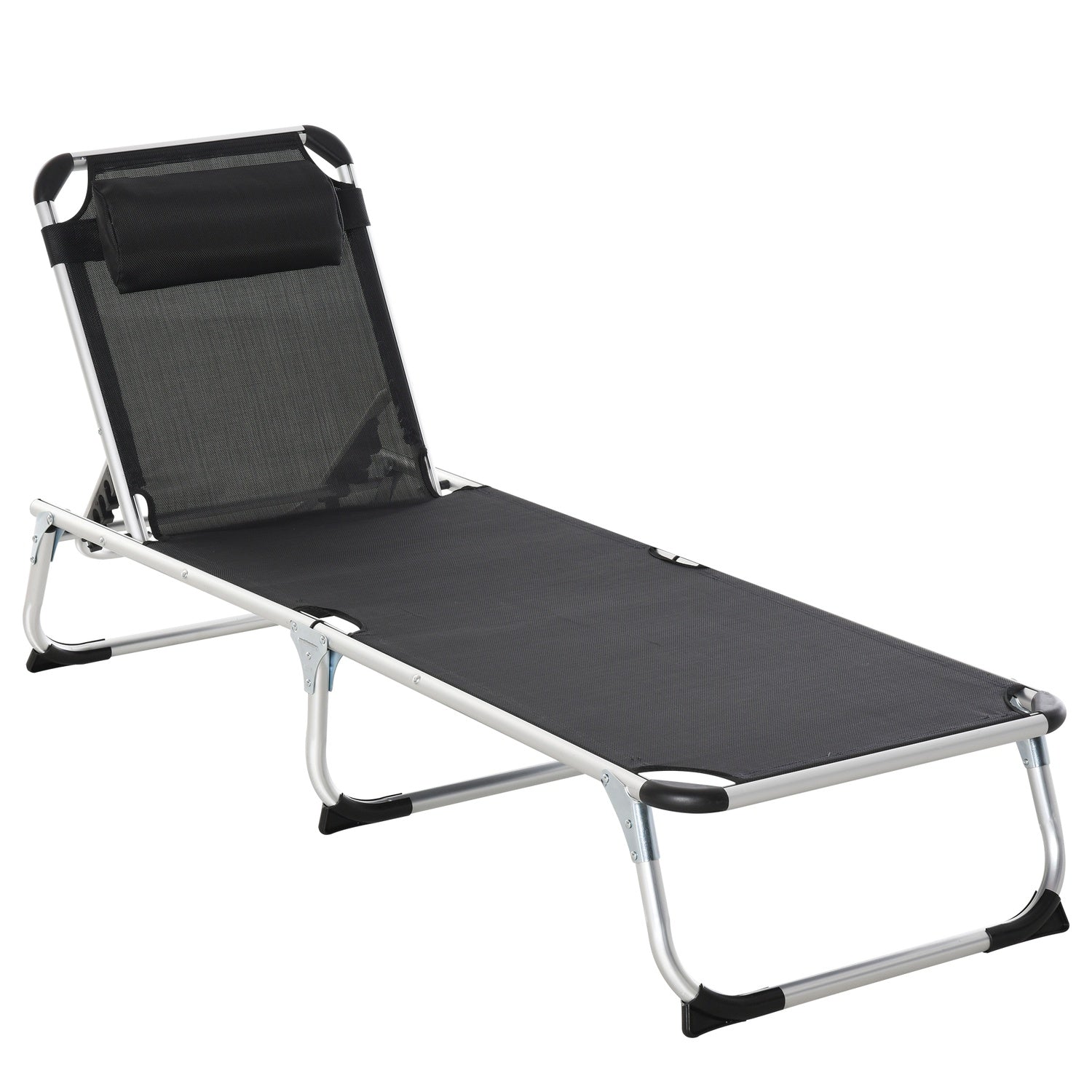 Justerbar solstol i svart mesh, ergonomisk och hopfällbar