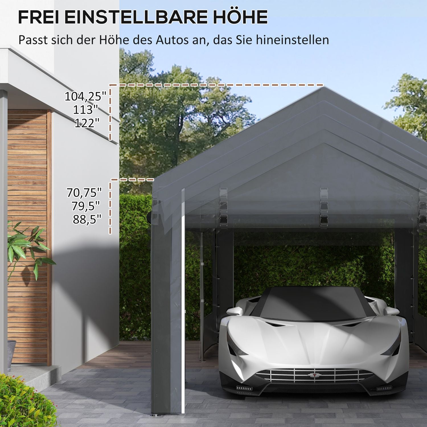 Justerbar stålcarportkapell med nätfönster, mörkgrå