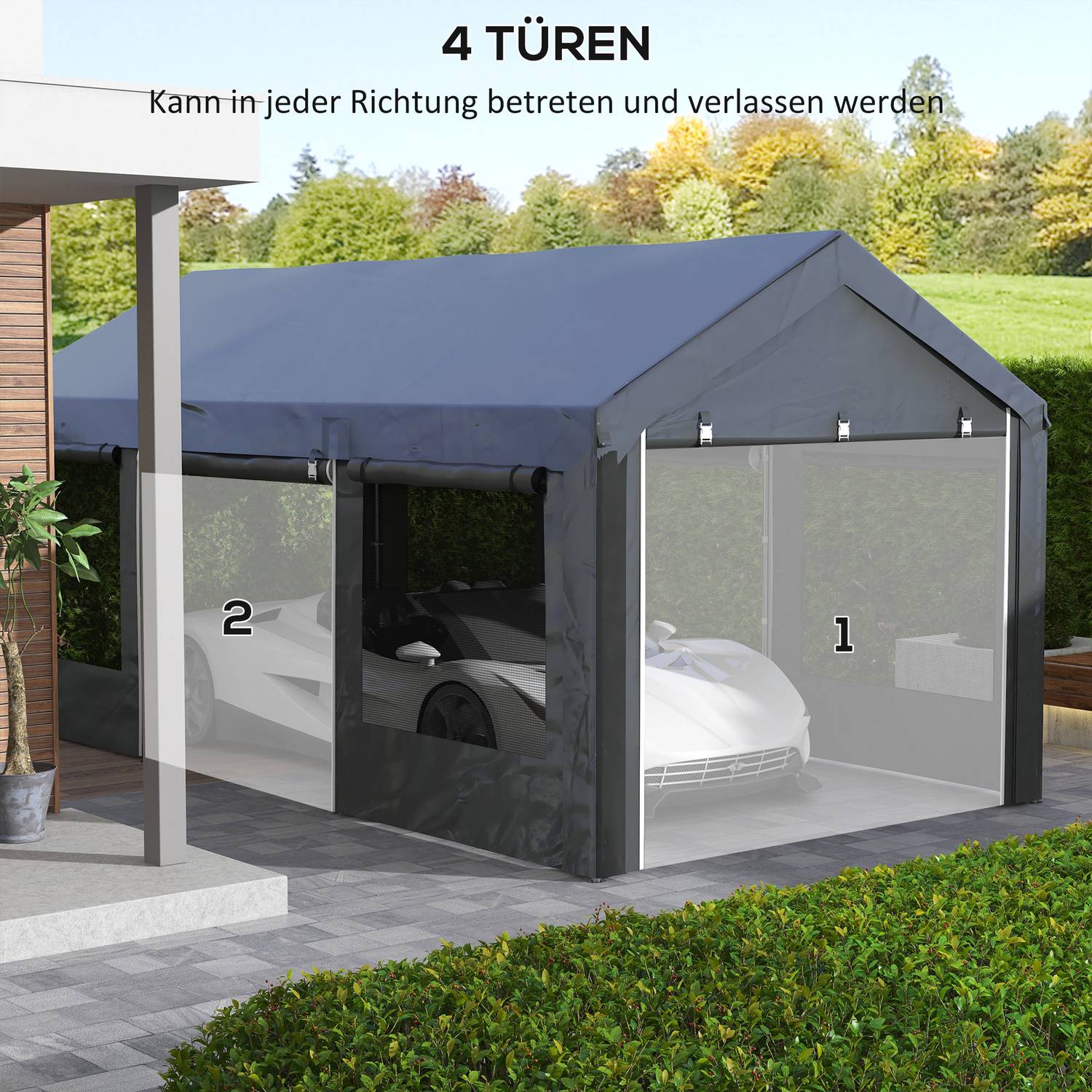 Justerbar stålcarportkapell med nätfönster, mörkgrå