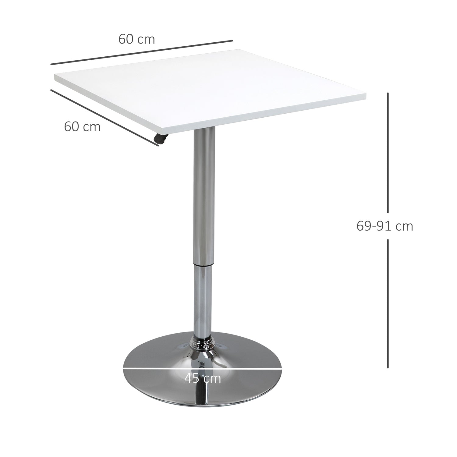Justerbart Barbord – Fyrkantigt, 69-91 cm, Vit/Silver