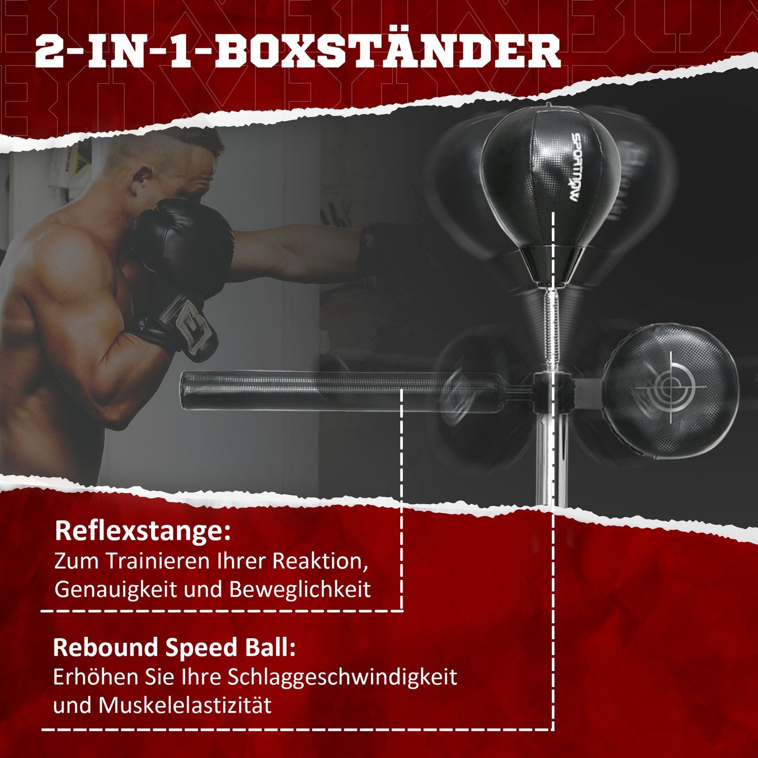 Nastavitelný boxovací stojan s reflexní tyčí, HDPE a kůží