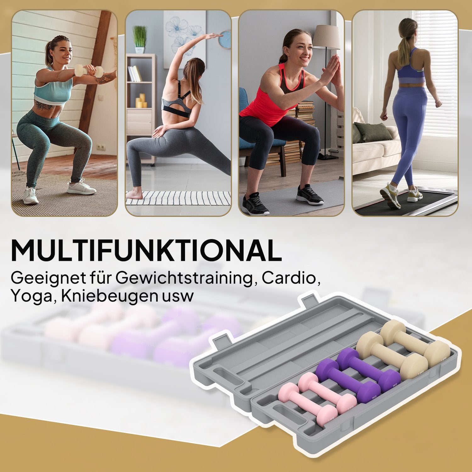 Justerbart hantelset med fodral, 6 par: 0,5 kg till 1,5 kg