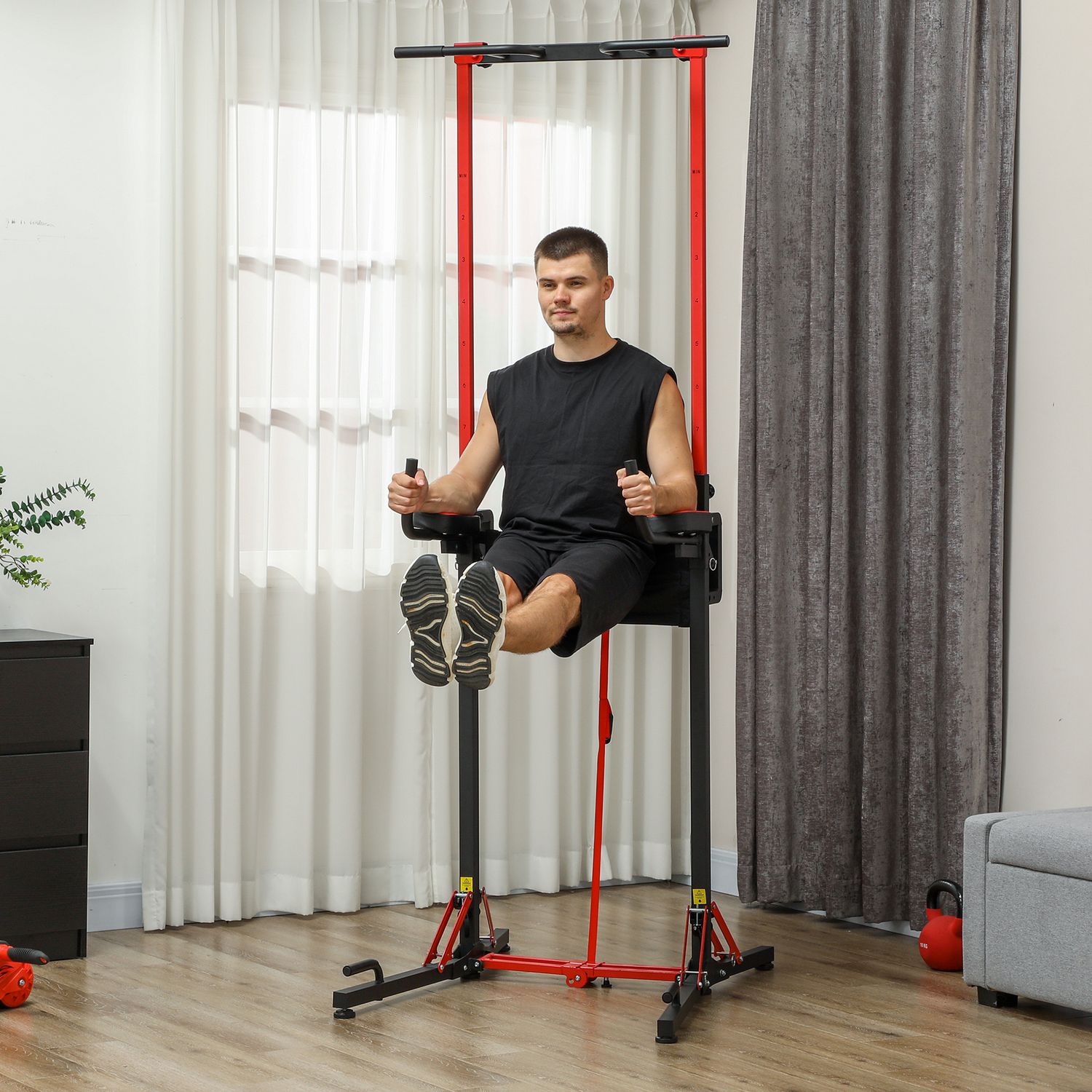 Justerbart hopfällbart Power Tower 127-223 cm för Home Gym