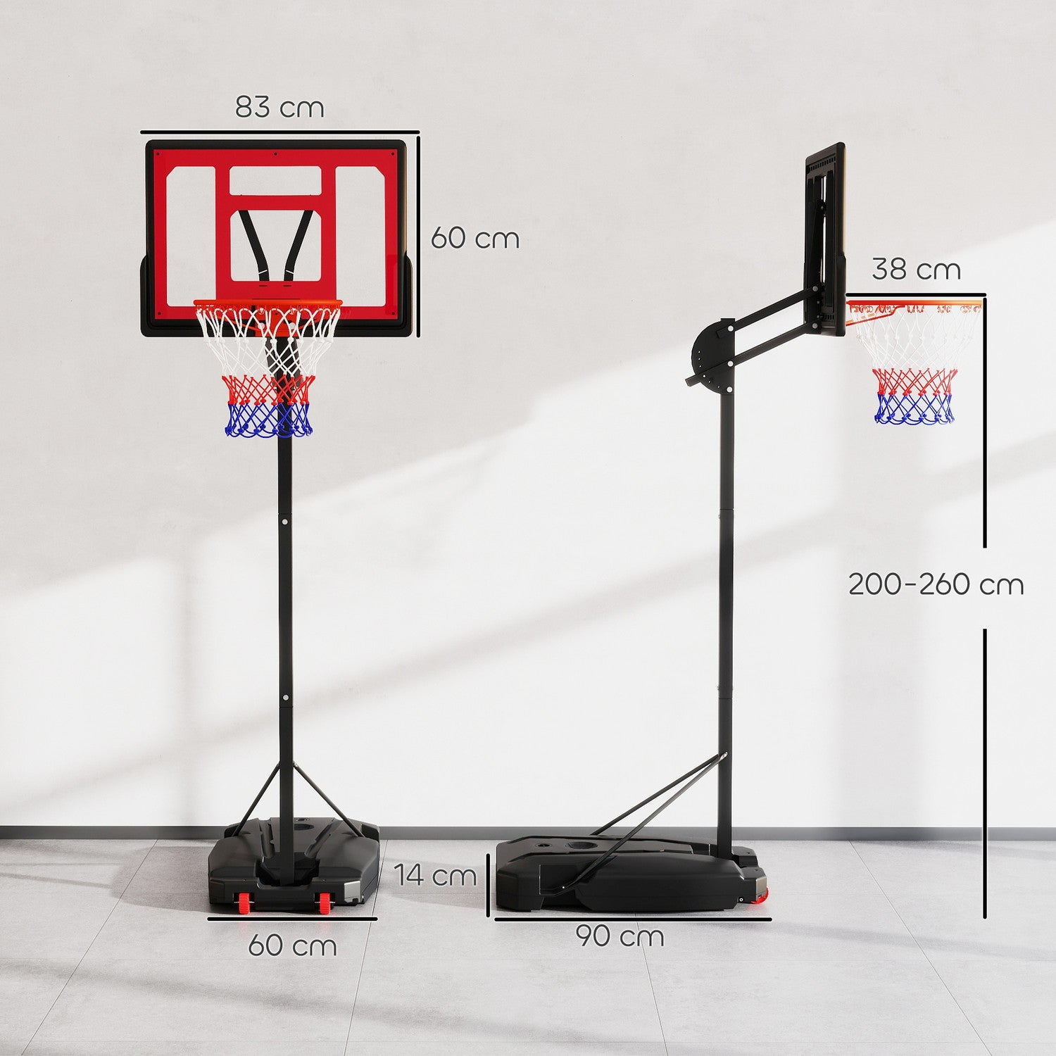 Nastavitelný venkovní basketbalový koš pro děti, 200–260 cm