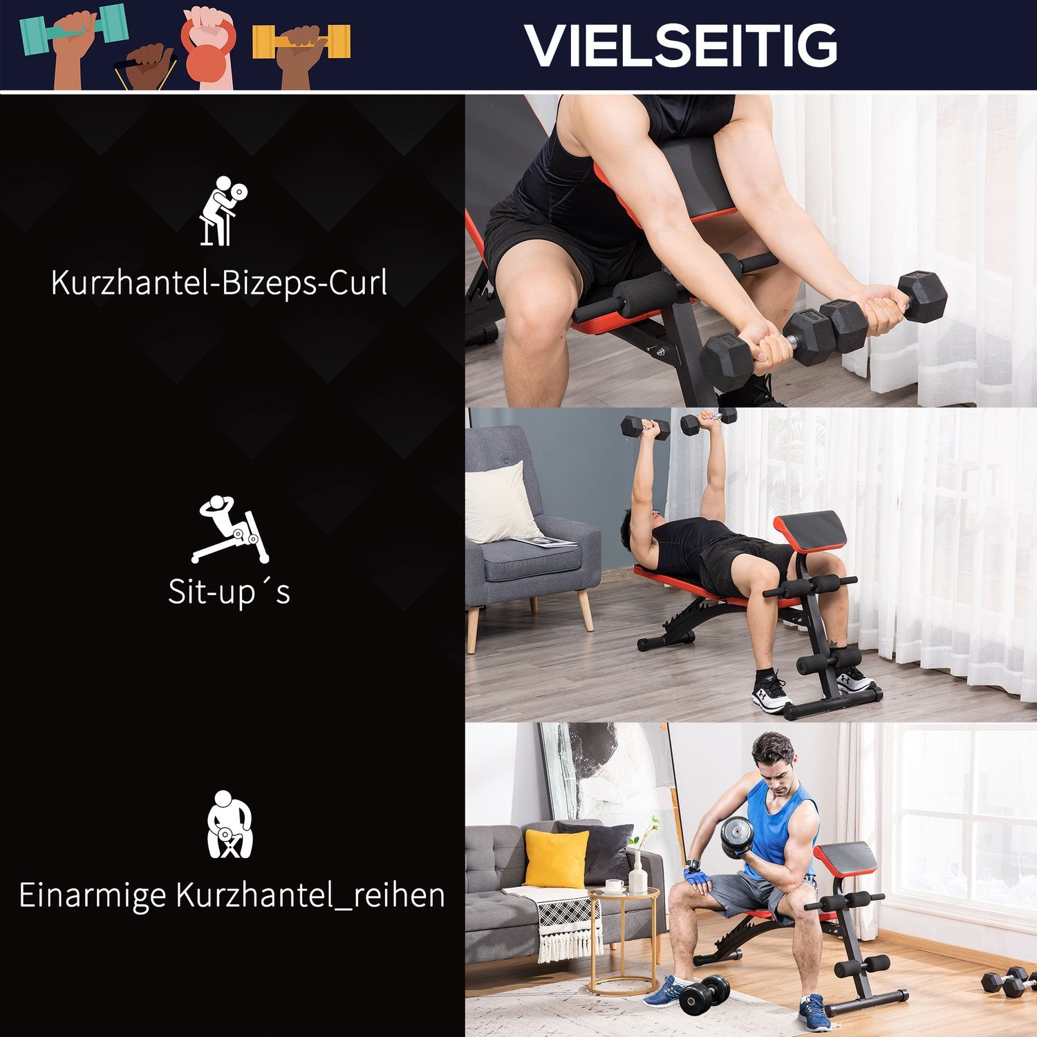 Justerbar viktbänk – 6 vinklar, stöder upp till 120 kg