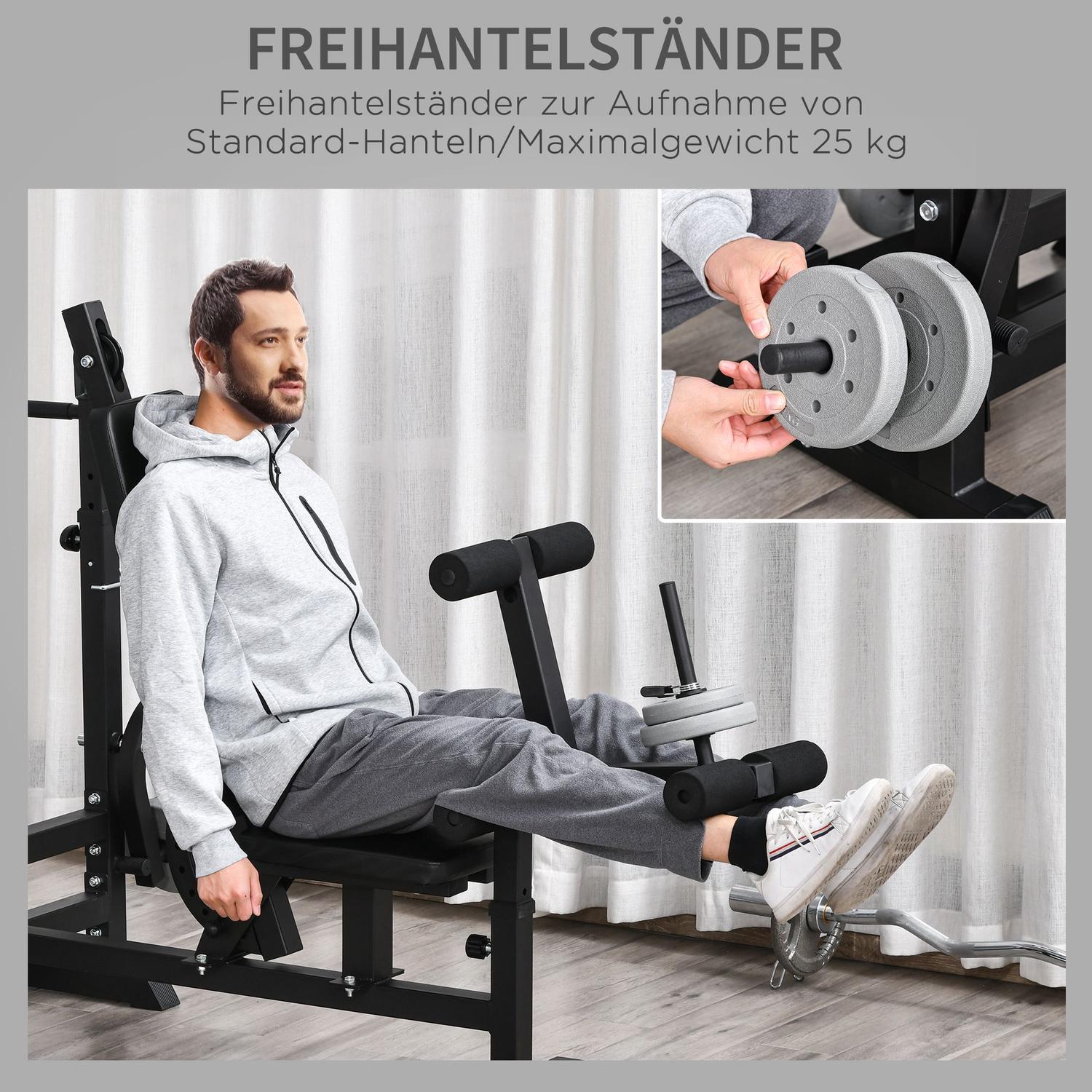 Justerbar viktbänk – skivstångsställ, stålram, multigym