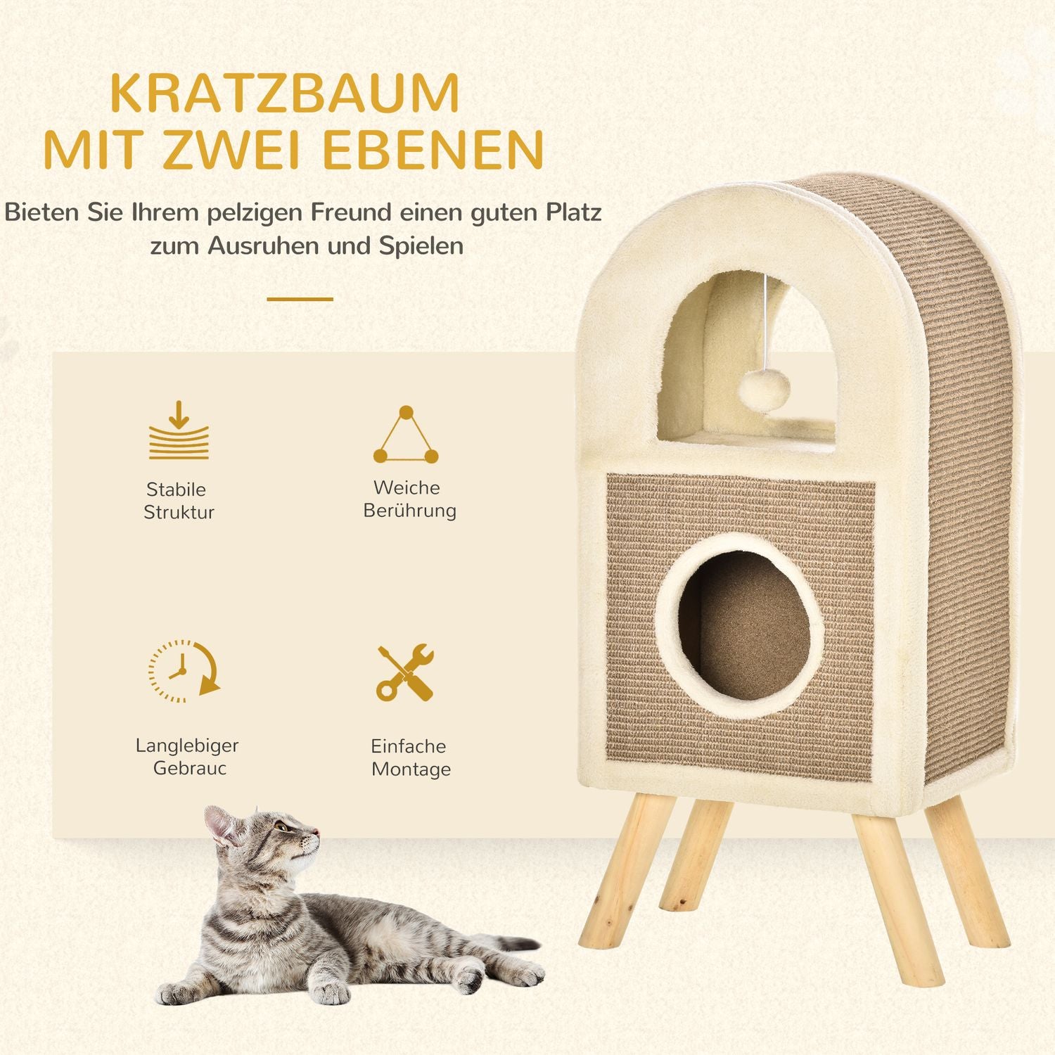 Kattgrotta med skrapbräda och lekbollar – kaffe