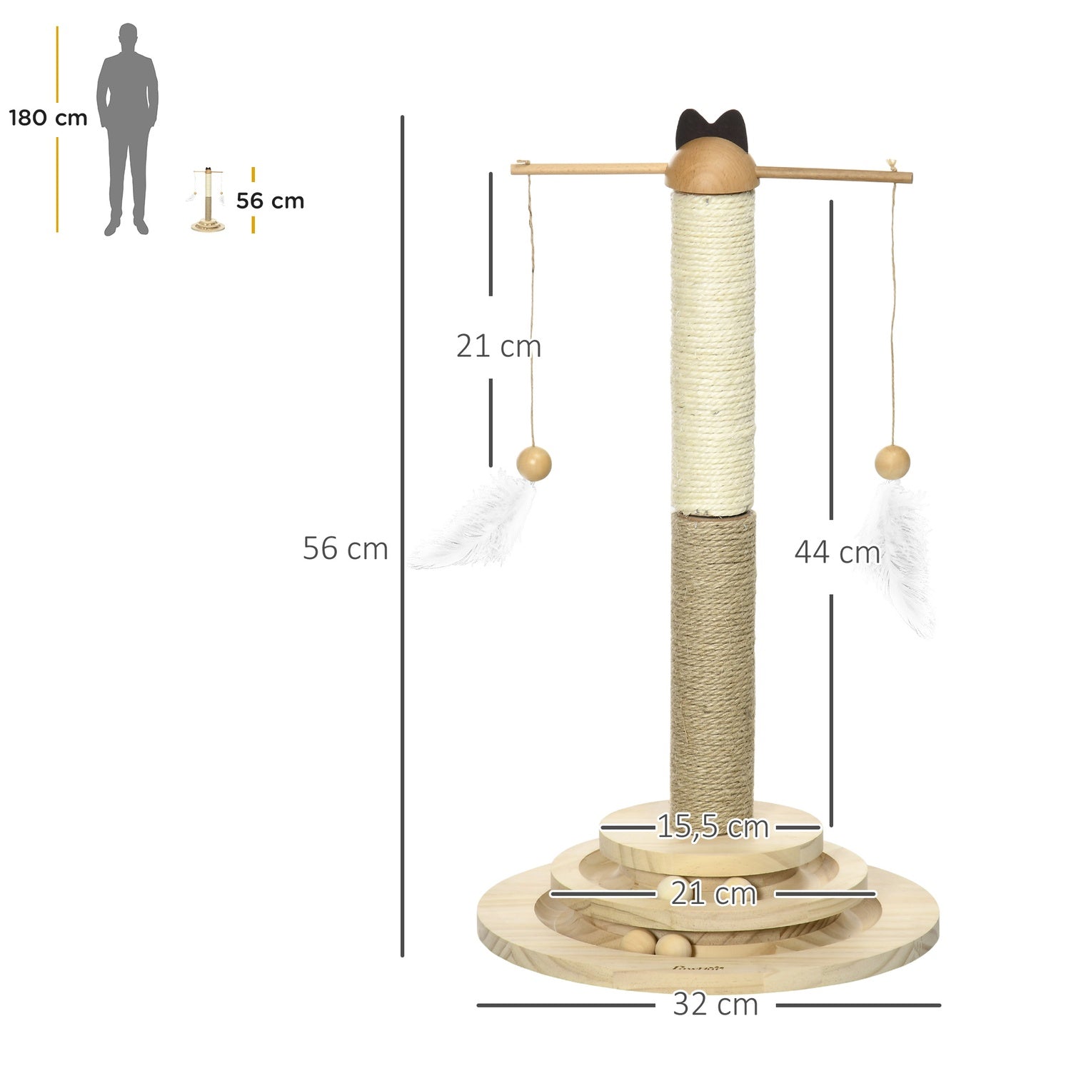 Kattklätterträd med skrapbräda & leksakskula, 56 cm