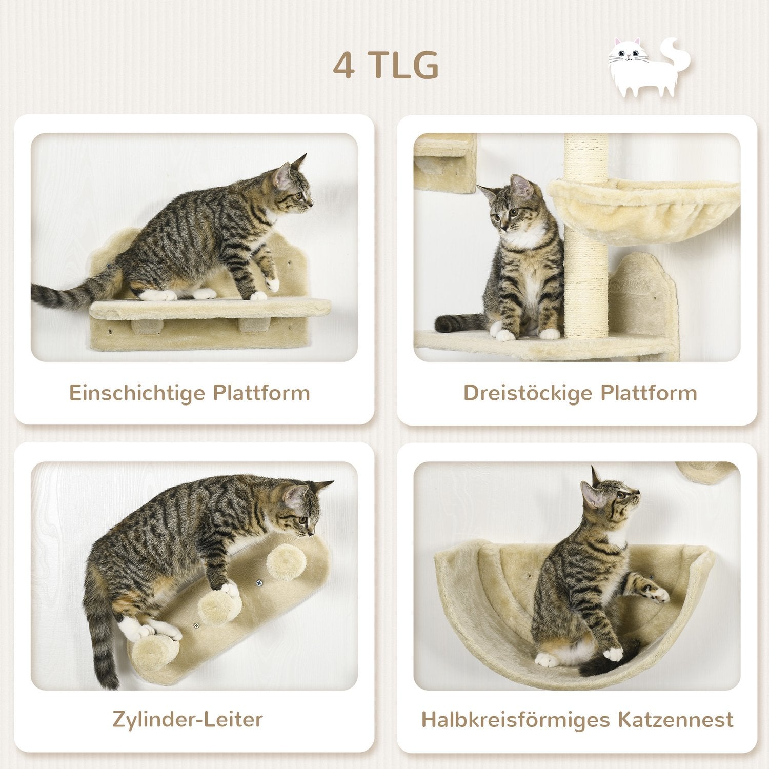 Kattklätterväggsset med trappor & hängmatta för små katter