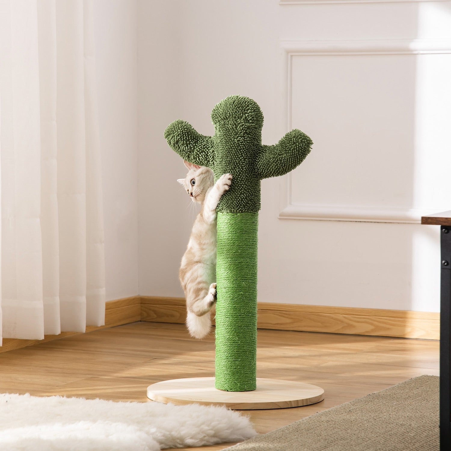 Kattskrapstolpe, kaktusdesign, furu & sisal, 65cm