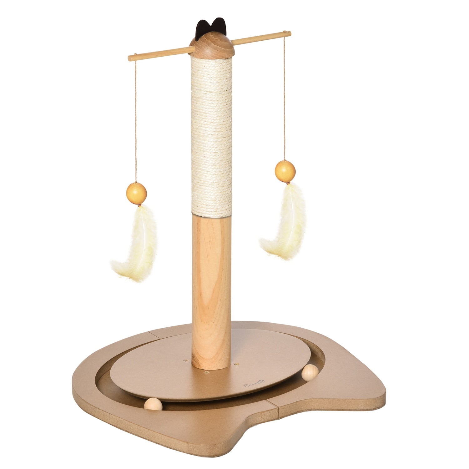 Kattskrapstolpe med leksakskula & fjäder, MDF & Sisal, 51 cm
