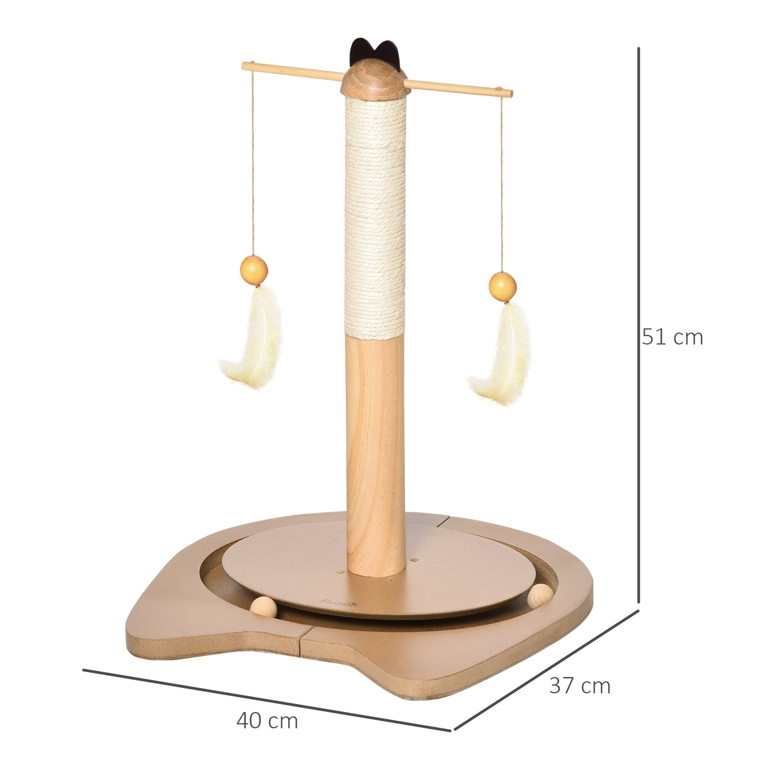 Kattskrapstolpe med leksakskula & fjäder, MDF & Sisal, 51 cm