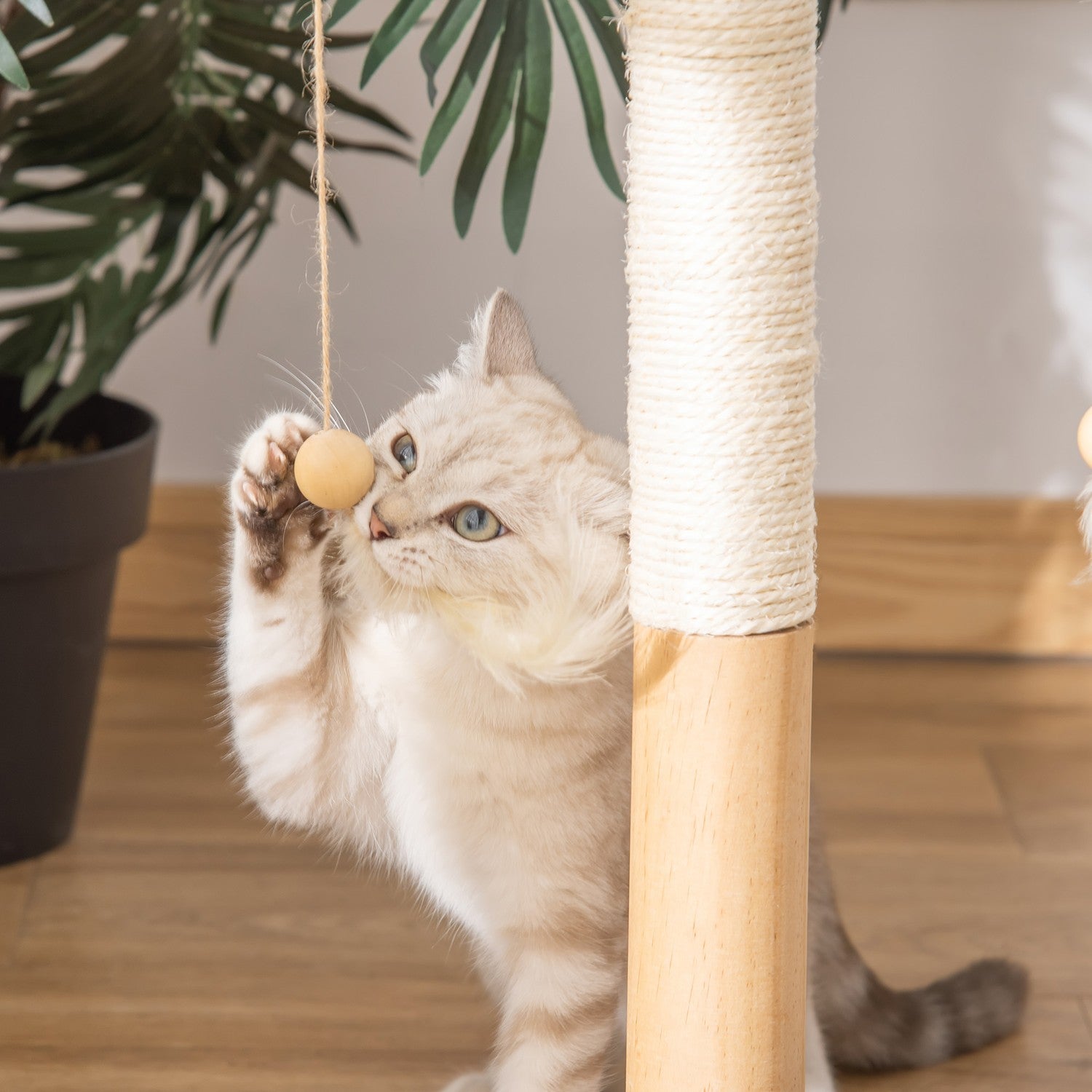 Kattskrapstolpe med leksakskula & fjäder, MDF & Sisal, 51 cm