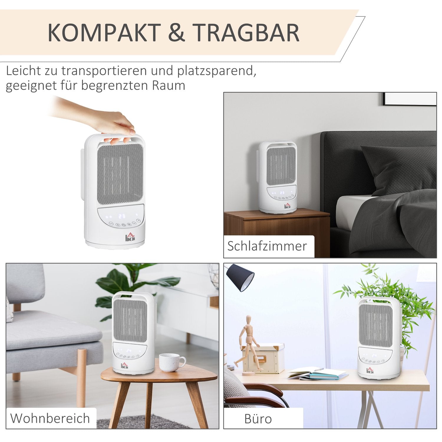 Keramisk elvärmare, 750/1500W, 3 nivåer, timer, oscillerande