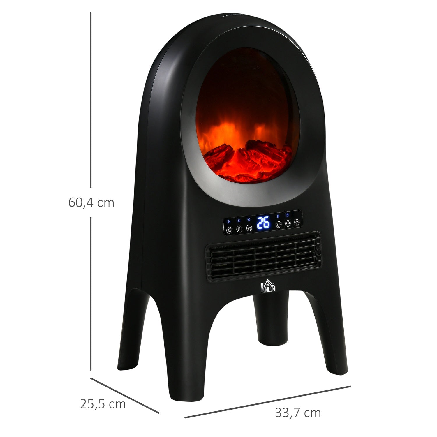 Keramisk värmefläkt, 2000W, LED Flames & Timer Remote