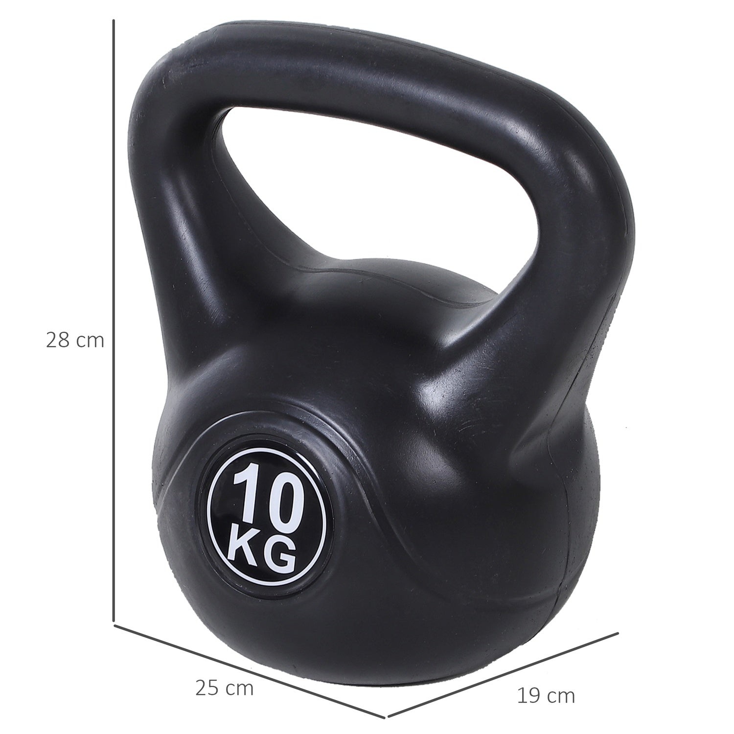 Kettlebell 10 kg, sandfylld, svart, nybörjarvänlig
