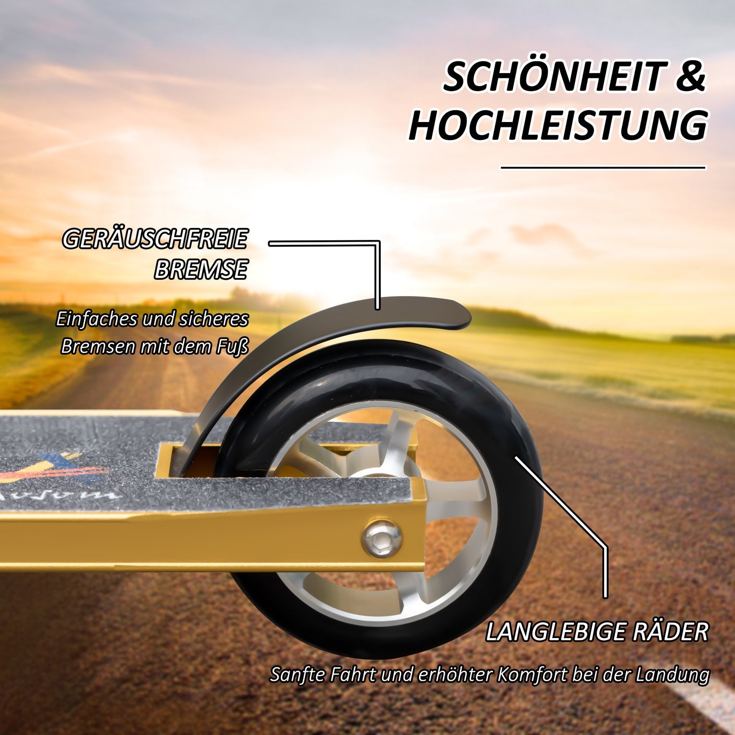 Kick Stunt Scooter, 360° styrning, Gummigrepp, Guld