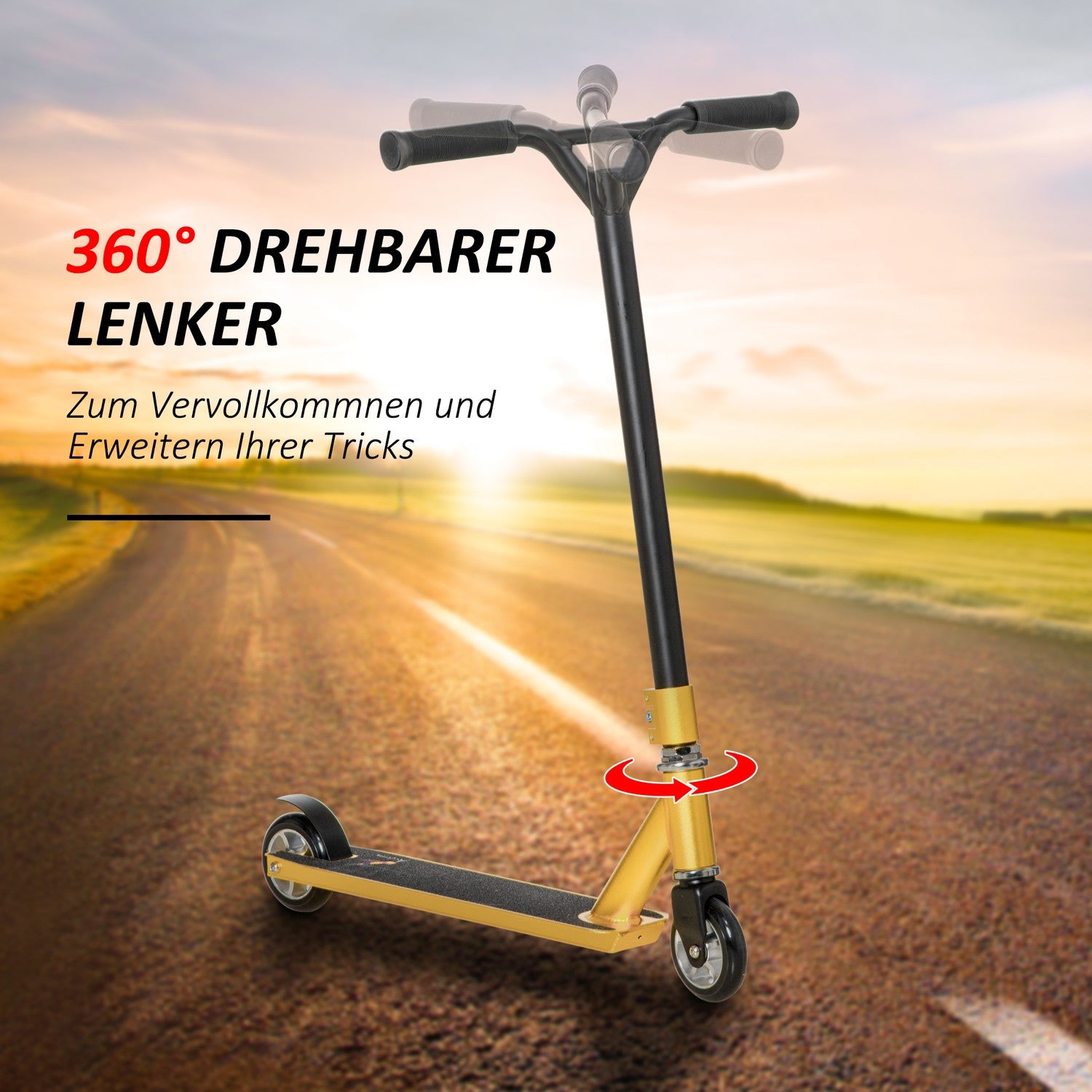 Kick Stunt Scooter, 360° styrning, Gummigrepp, Guld