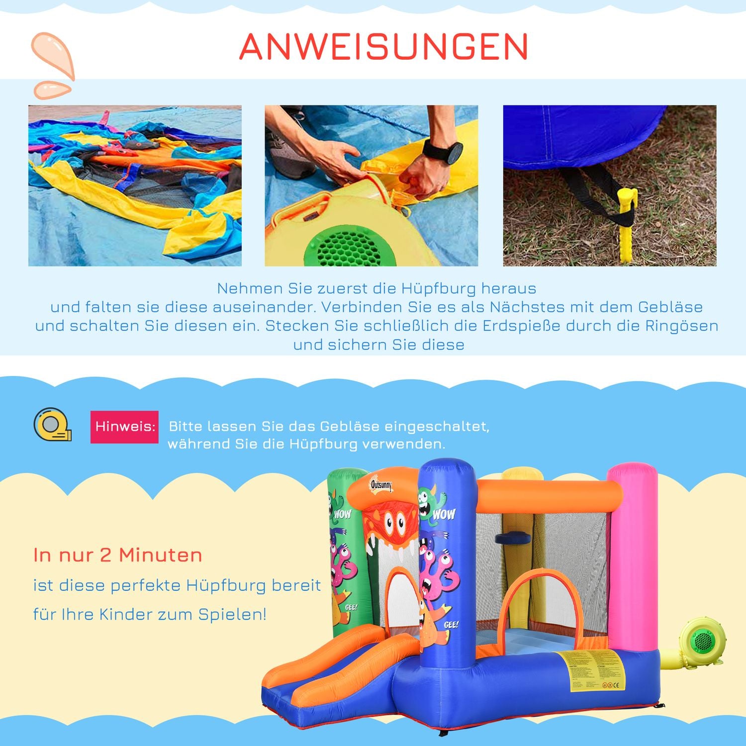 Kids Water Park Hoppborg med rutschkana, åldrarna 3+