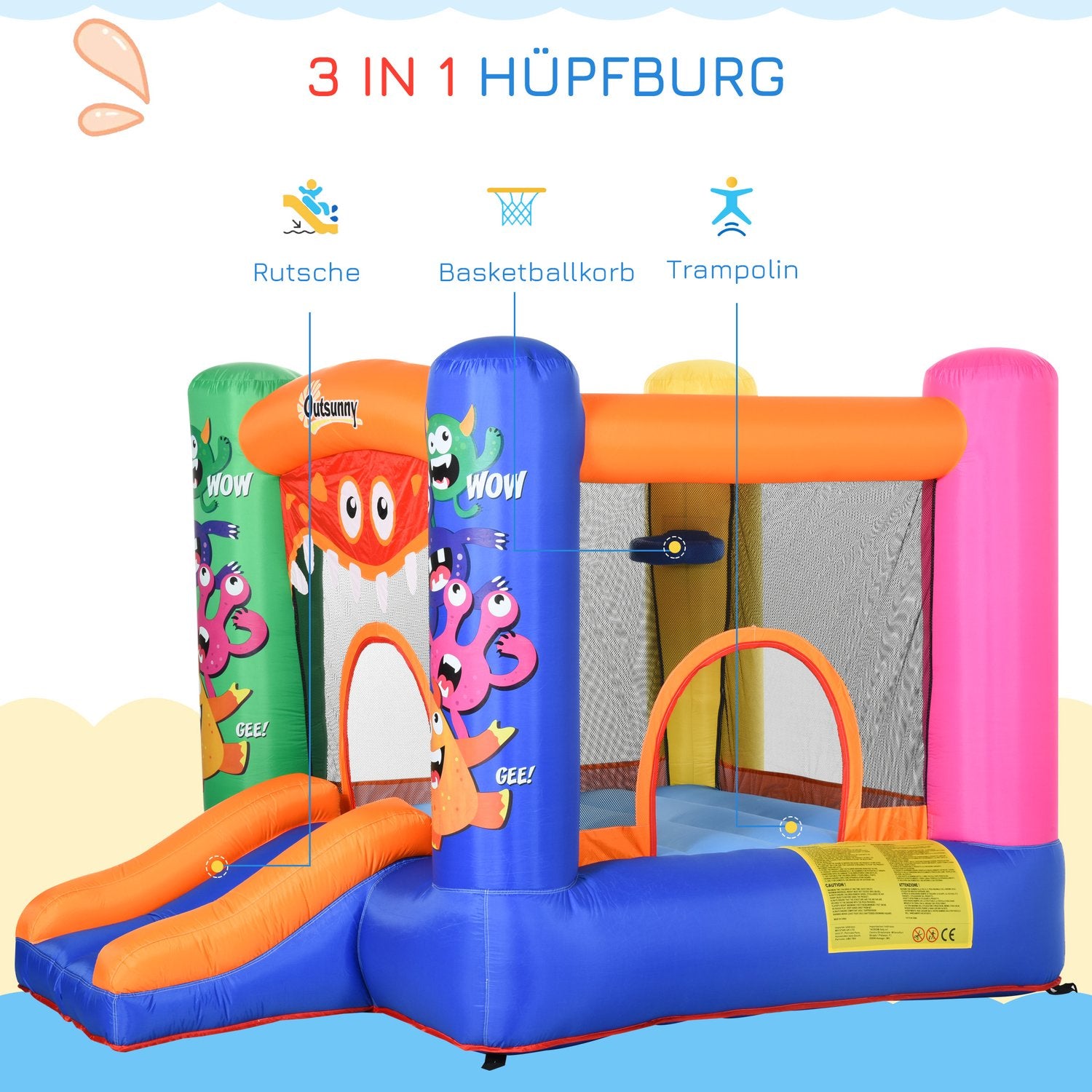 Kids Water Park Hoppborg med rutschkana, åldrarna 3+