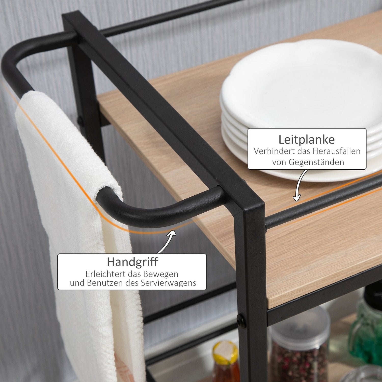 Köksserveringsvagn, 2-vånings, hjul med bromsar, 60 kg kapacitet