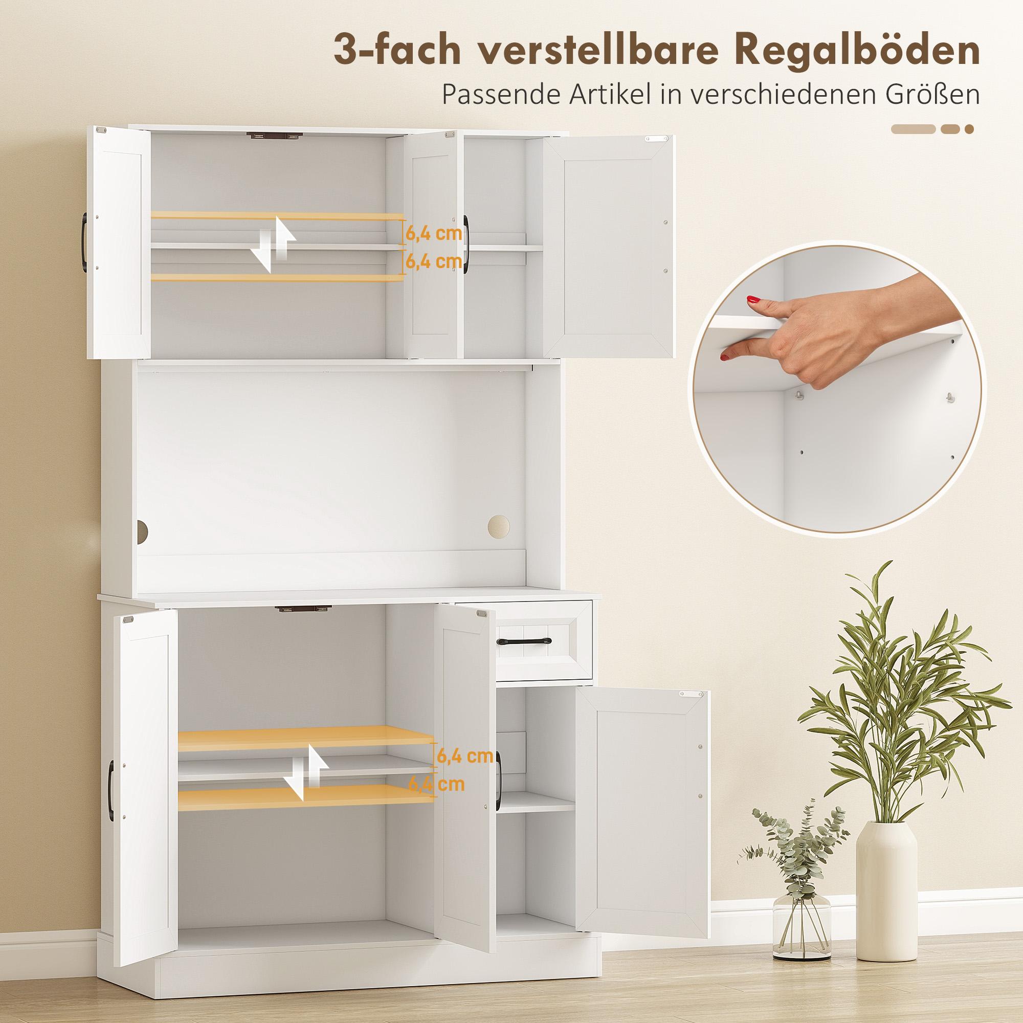 Köksskafferi, 180,5 cm, justerbara hyllplan, MDF, vit