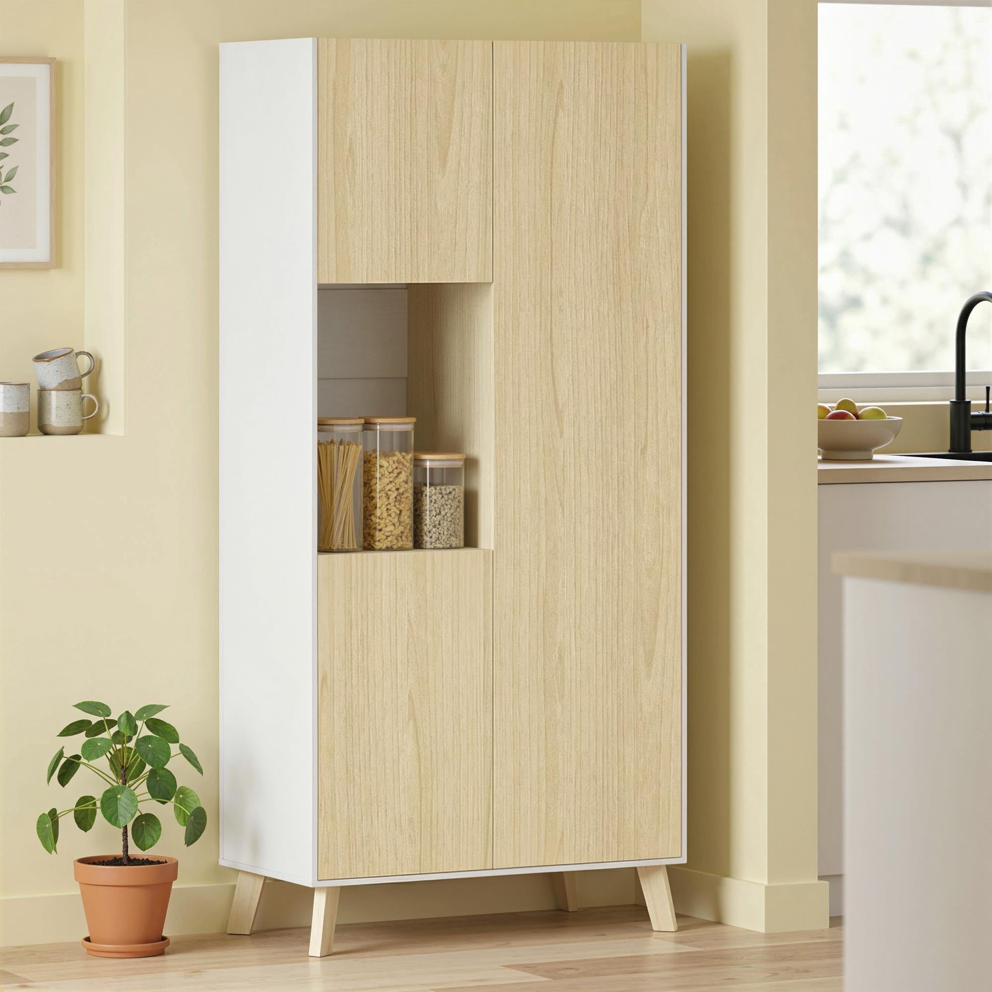 Köksskåp med justerbara hyllplan, 170 cm, naturträ