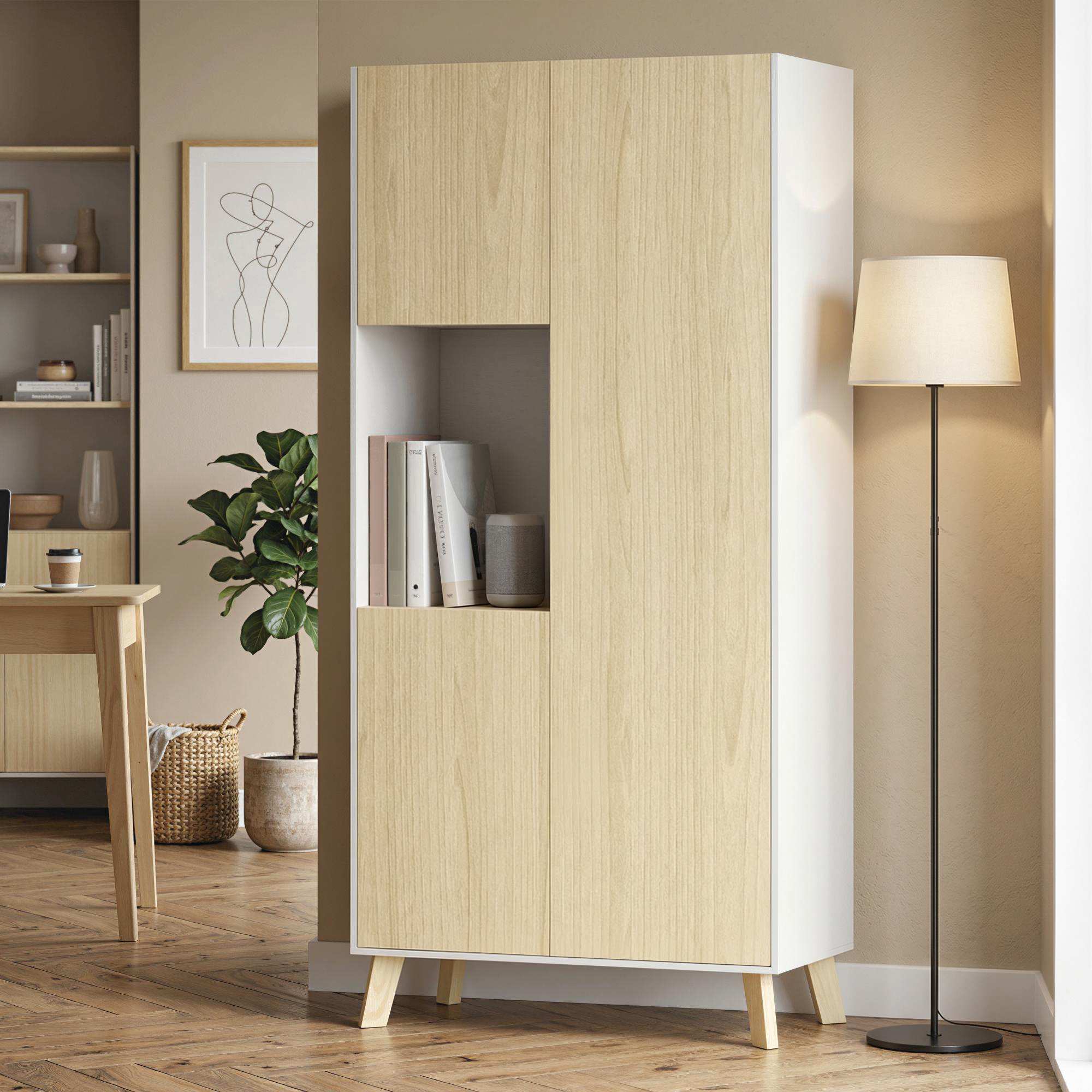 Köksskåp med justerbara hyllplan, 170 cm, naturträ