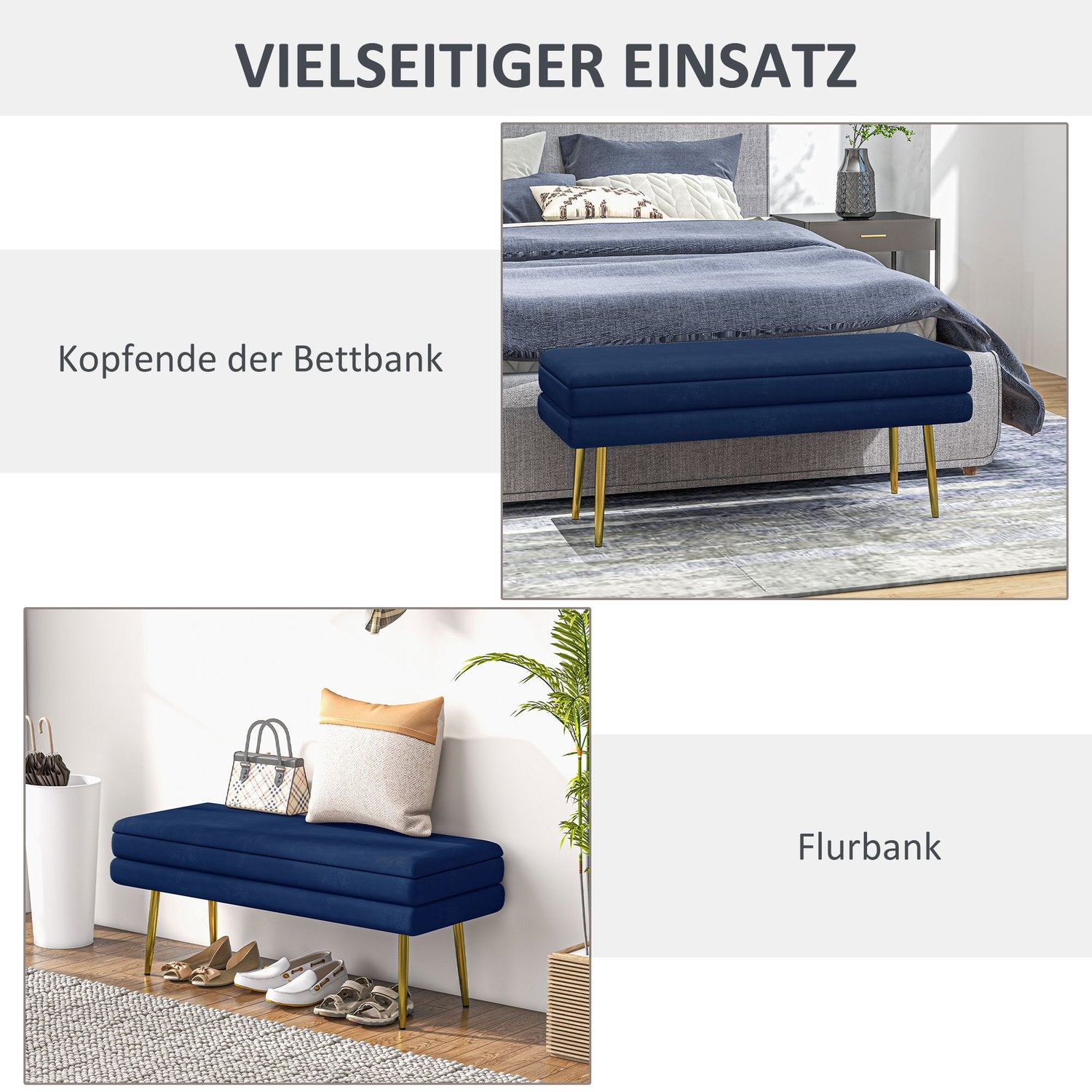 Klädd bänk med förvaringsutrymme, stål, 100 cm x 37,5 cm x 42 cm, blå