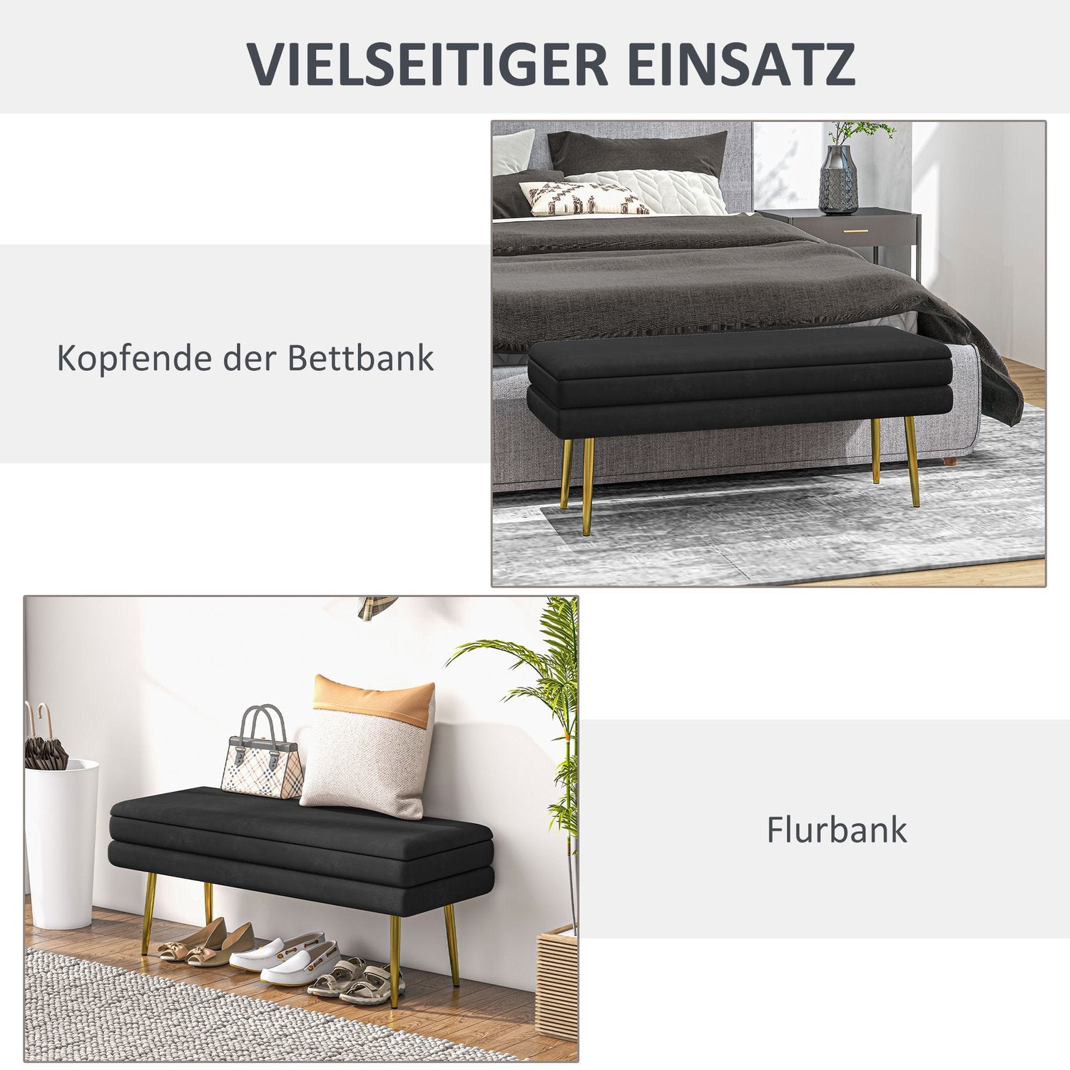 Klädd bänk med förvaringsutrymme, stål, 100 cm x 37,5 cm x 42 cm, svart
