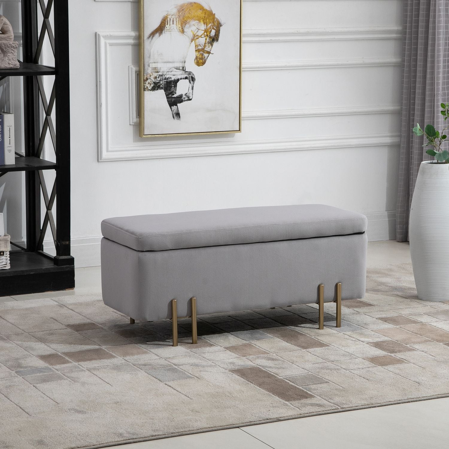Klädd förvaringsbänk – ljusgrå tyg, 100x40x42 cm