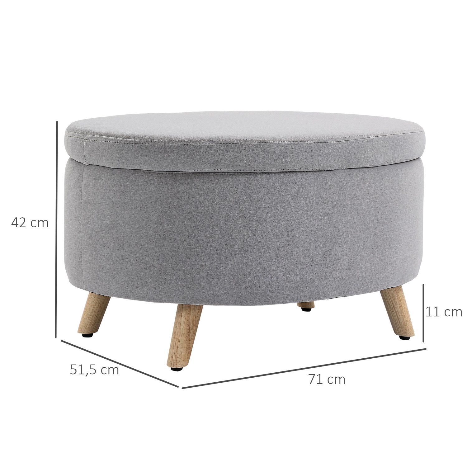 Klädd förvaringsbänk, oval form, ljusgrå