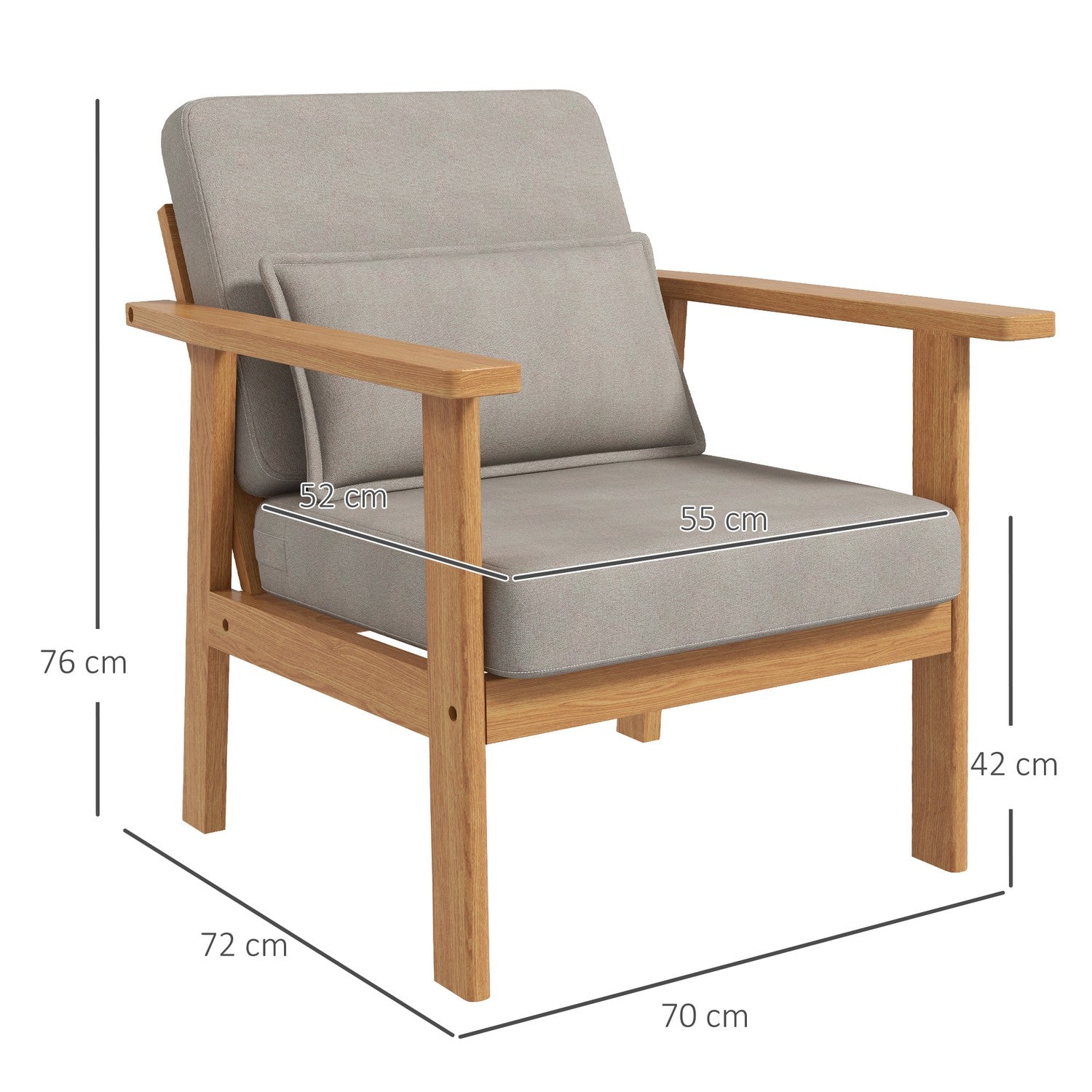 Klädd grå accentstol med armstöd – 70x72x76 cm