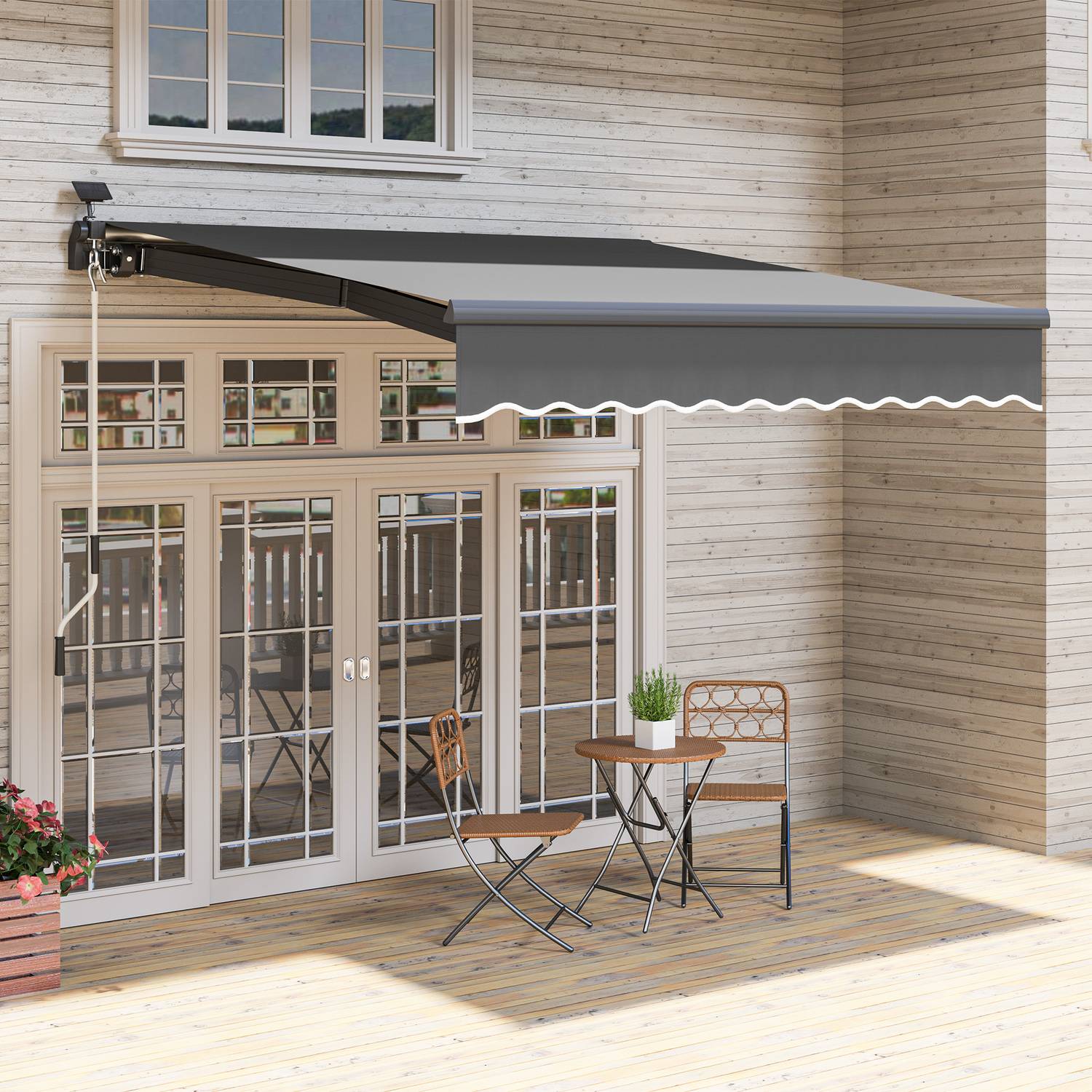 Upínací markýza s ruční klikou, UV ochrana 50+, 300 cm, šedá
