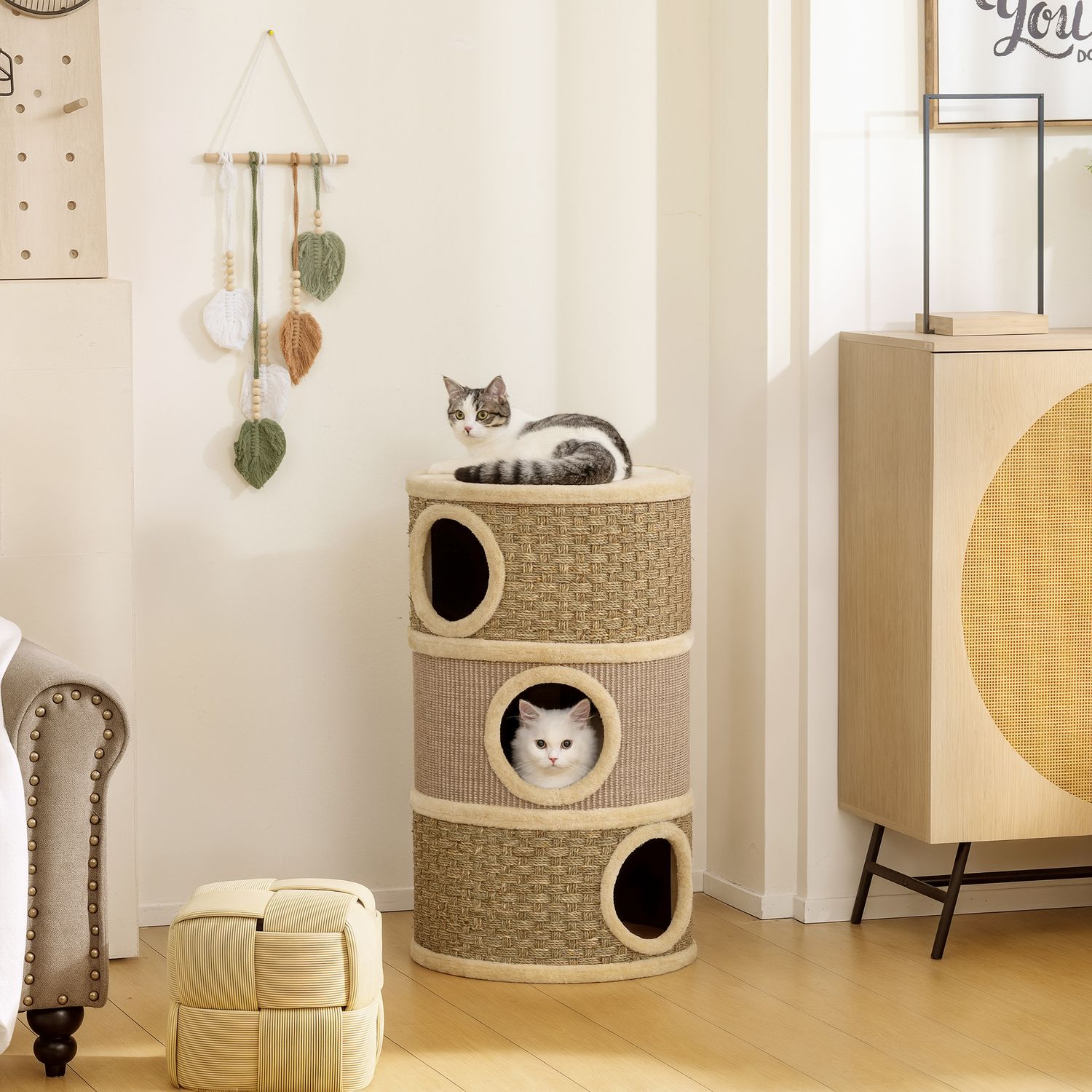 Klöstorn i sisal med 3 nivåer, 79 cm