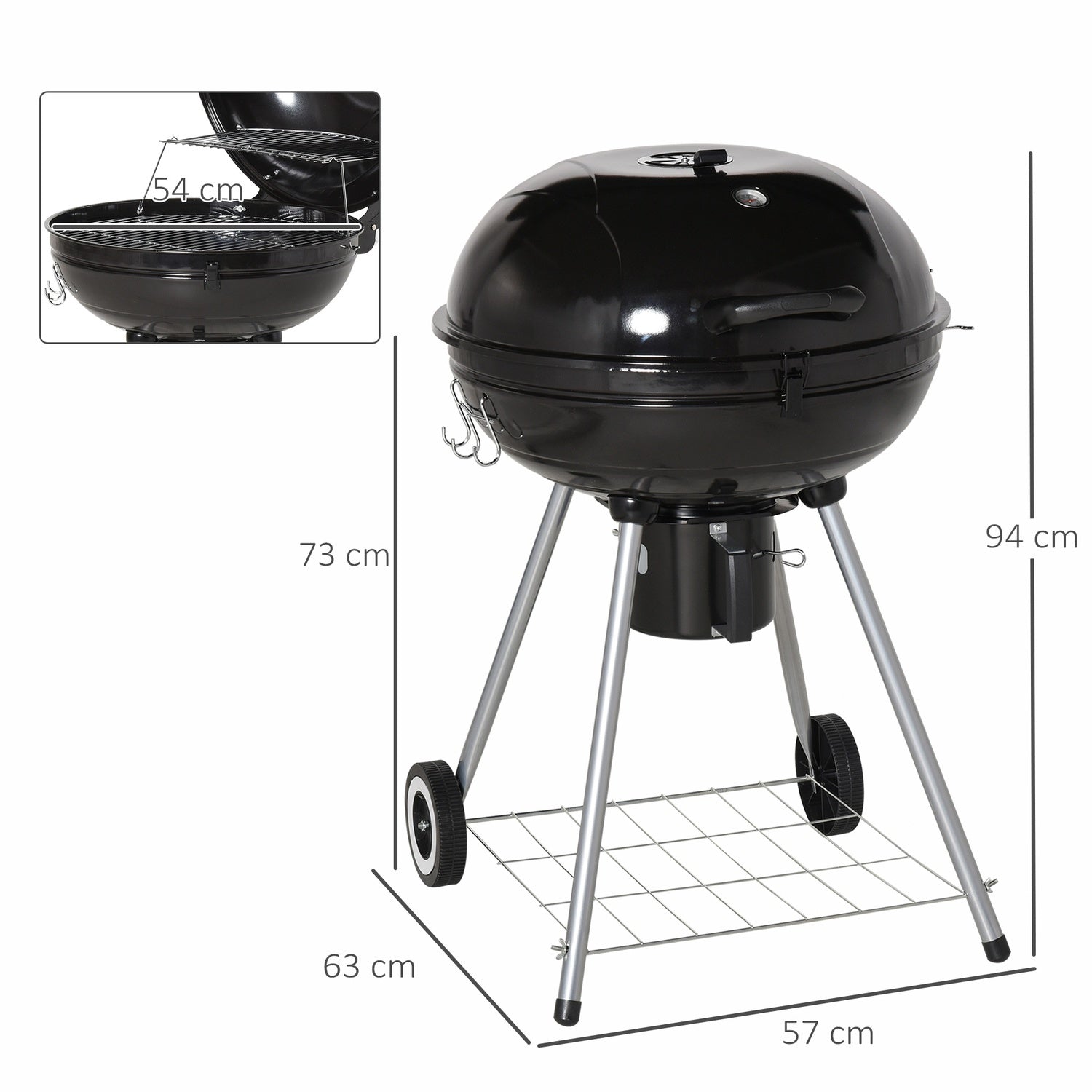 Kolgrill med askfångare, 57 cm diameter