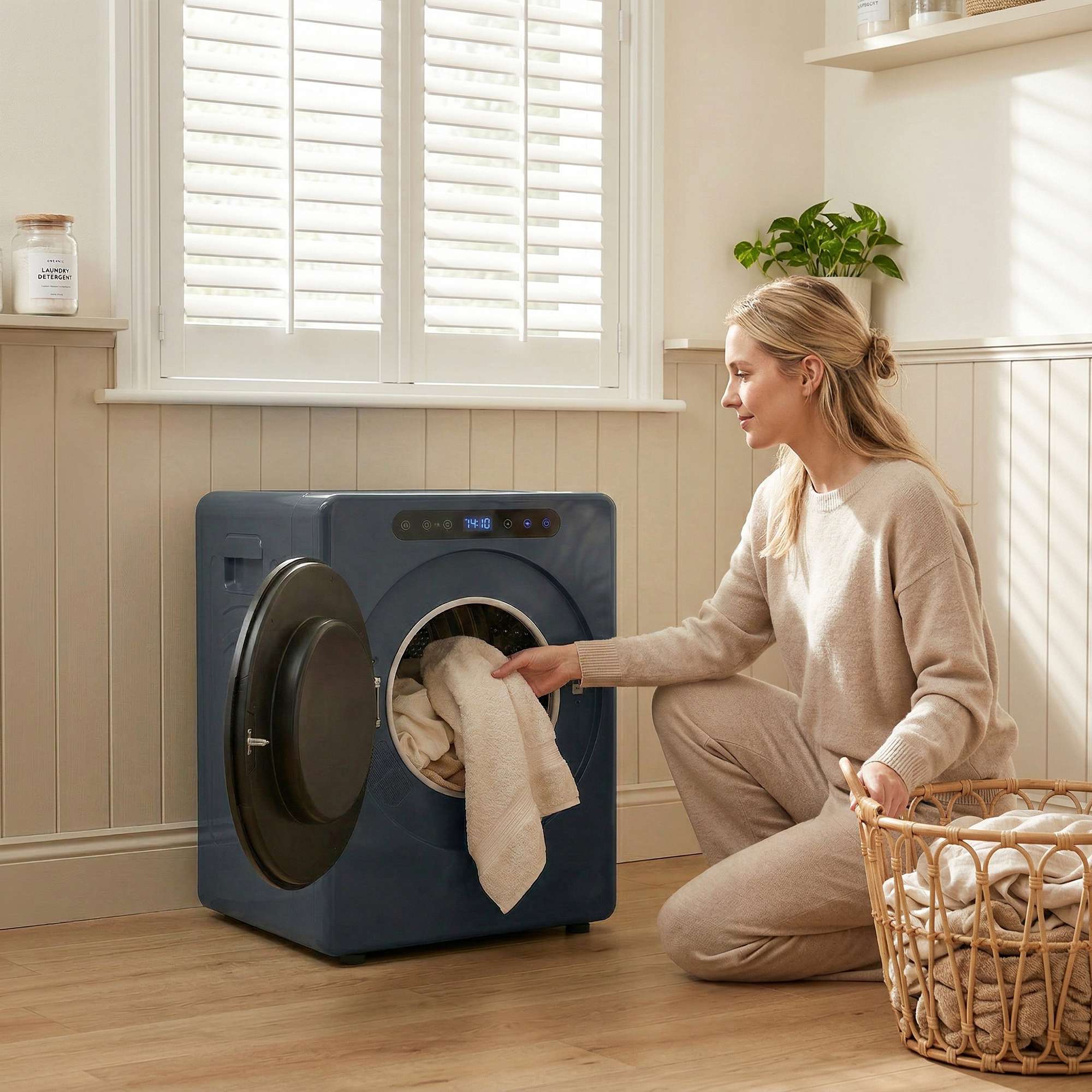 Kompakt 5 kg frontmatad torktumlare med rostfri trumma, 1000 W