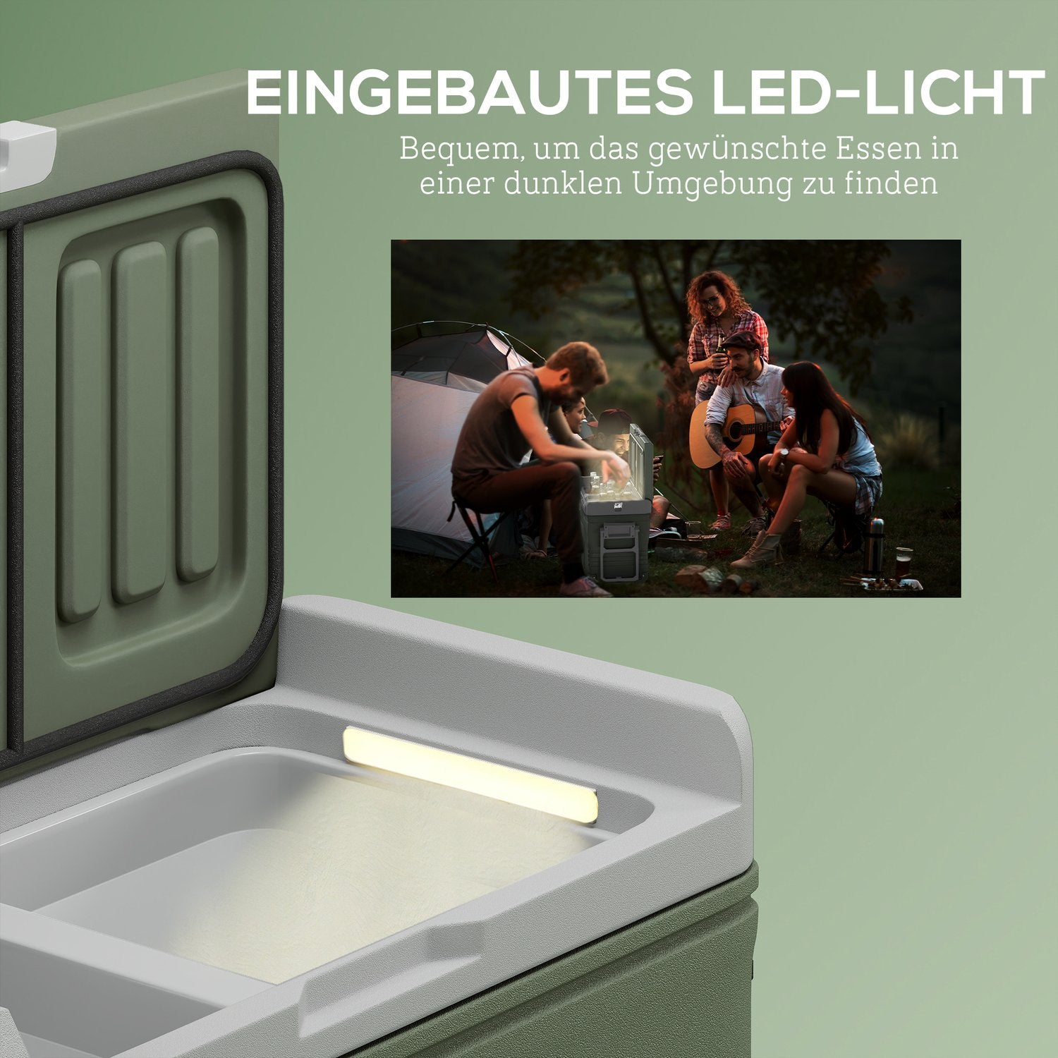 Chladicí box s kompresorem, 33 l – tichý, LED, 12/230 V, zelený