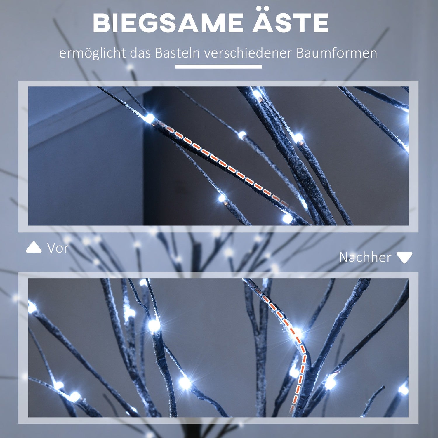 Umělá bříza, 150 cm – LED osvětlení a sníh
