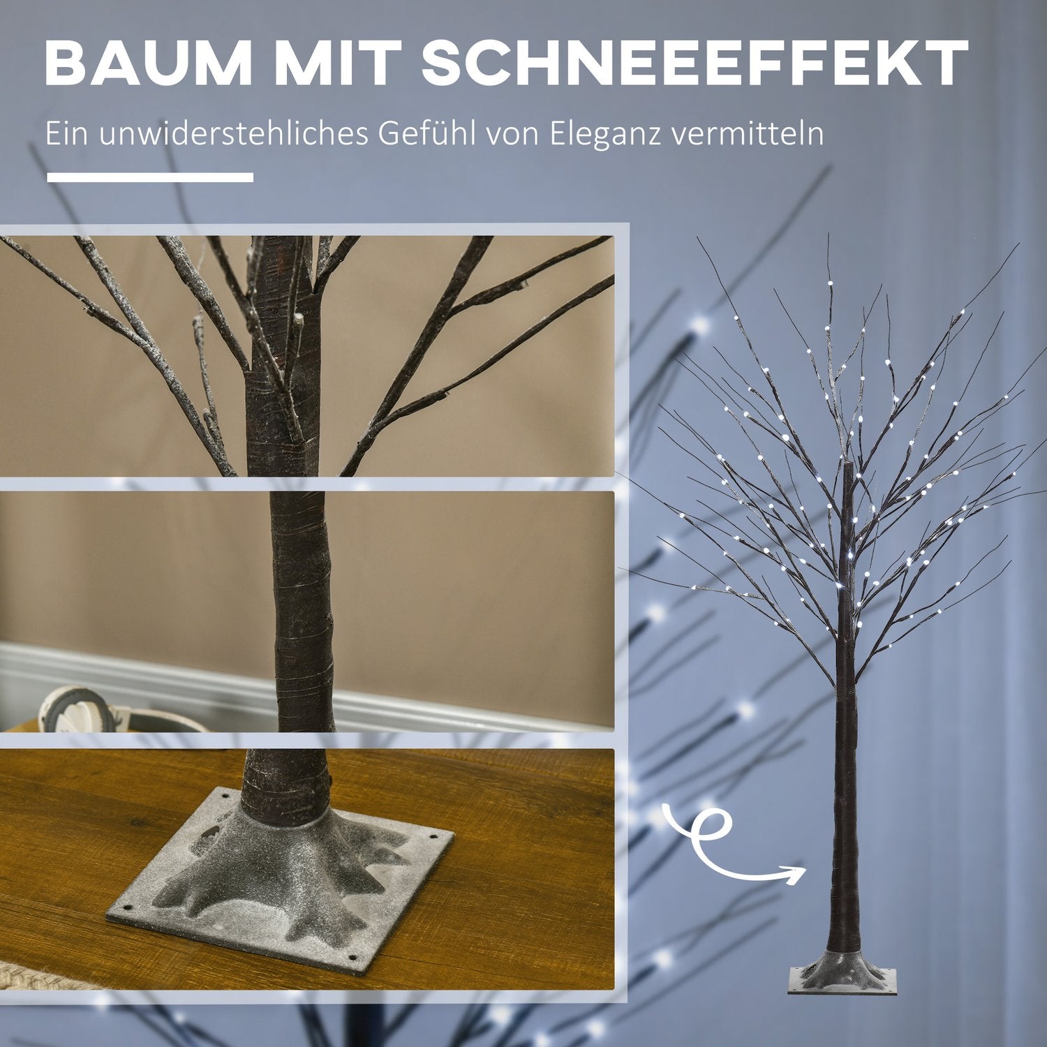 Umělá bříza, 150 cm – LED osvětlení a sníh